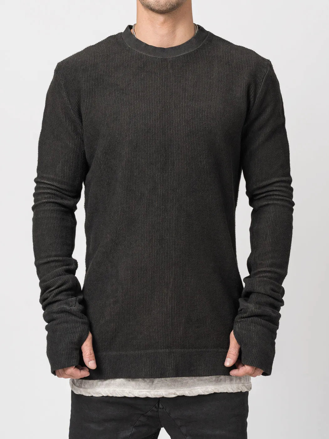 Ribbed Long - Sleeve Sweatshirt - by MD75