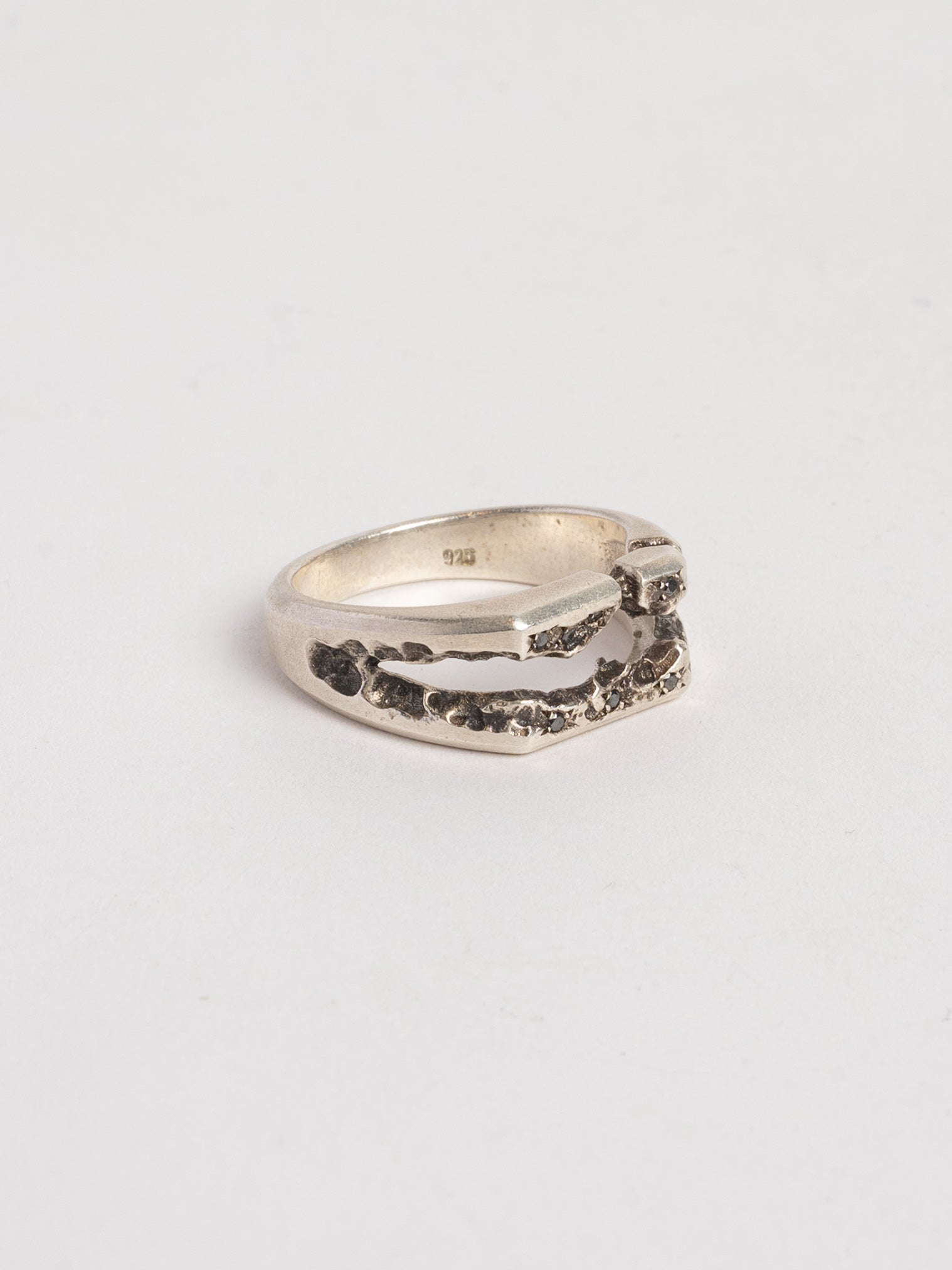 Ring with Split Raw Front and Diamonds - by AITO