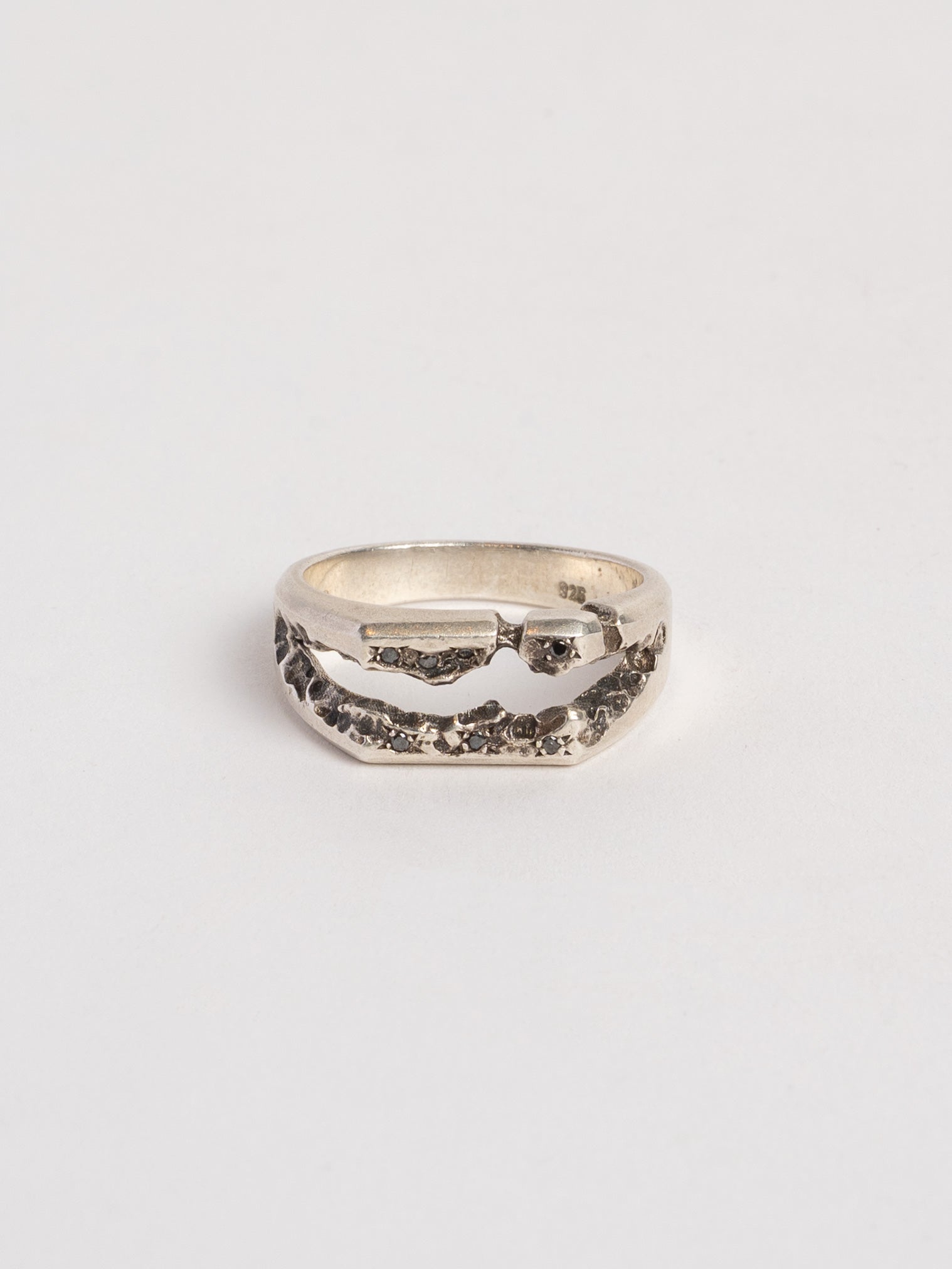 Ring with Split Raw Front and Diamonds - by AITO