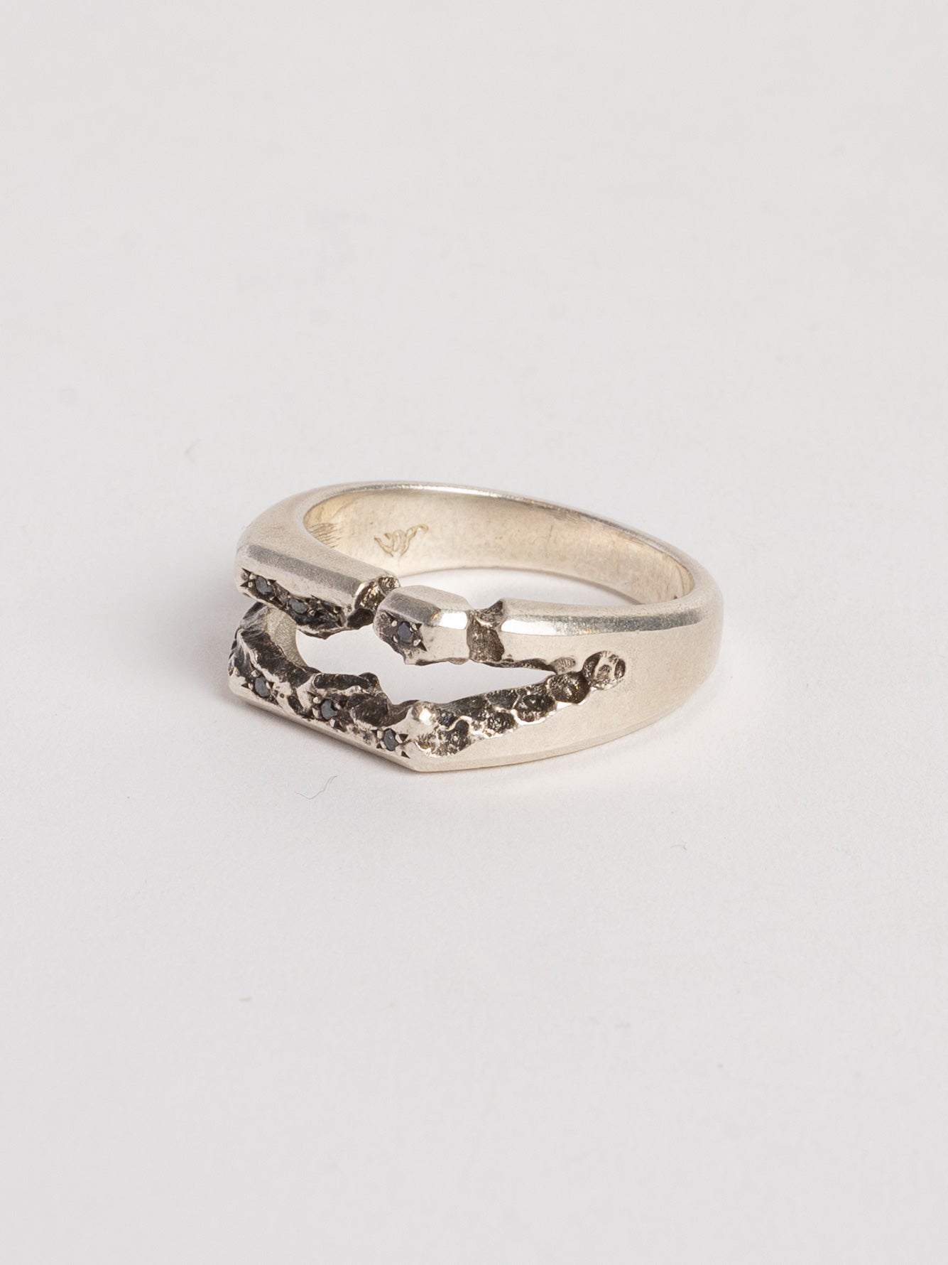 Ring with Split Raw Front and Diamonds - by AITO