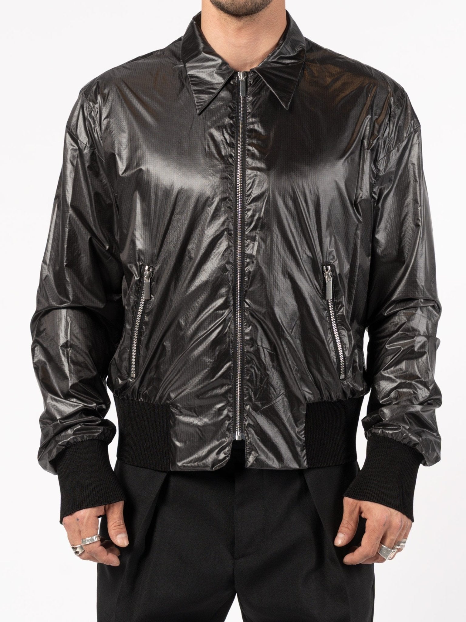 Ripstop Nylon Zip Jacket Black - Italian technical outerwear by SAPIO