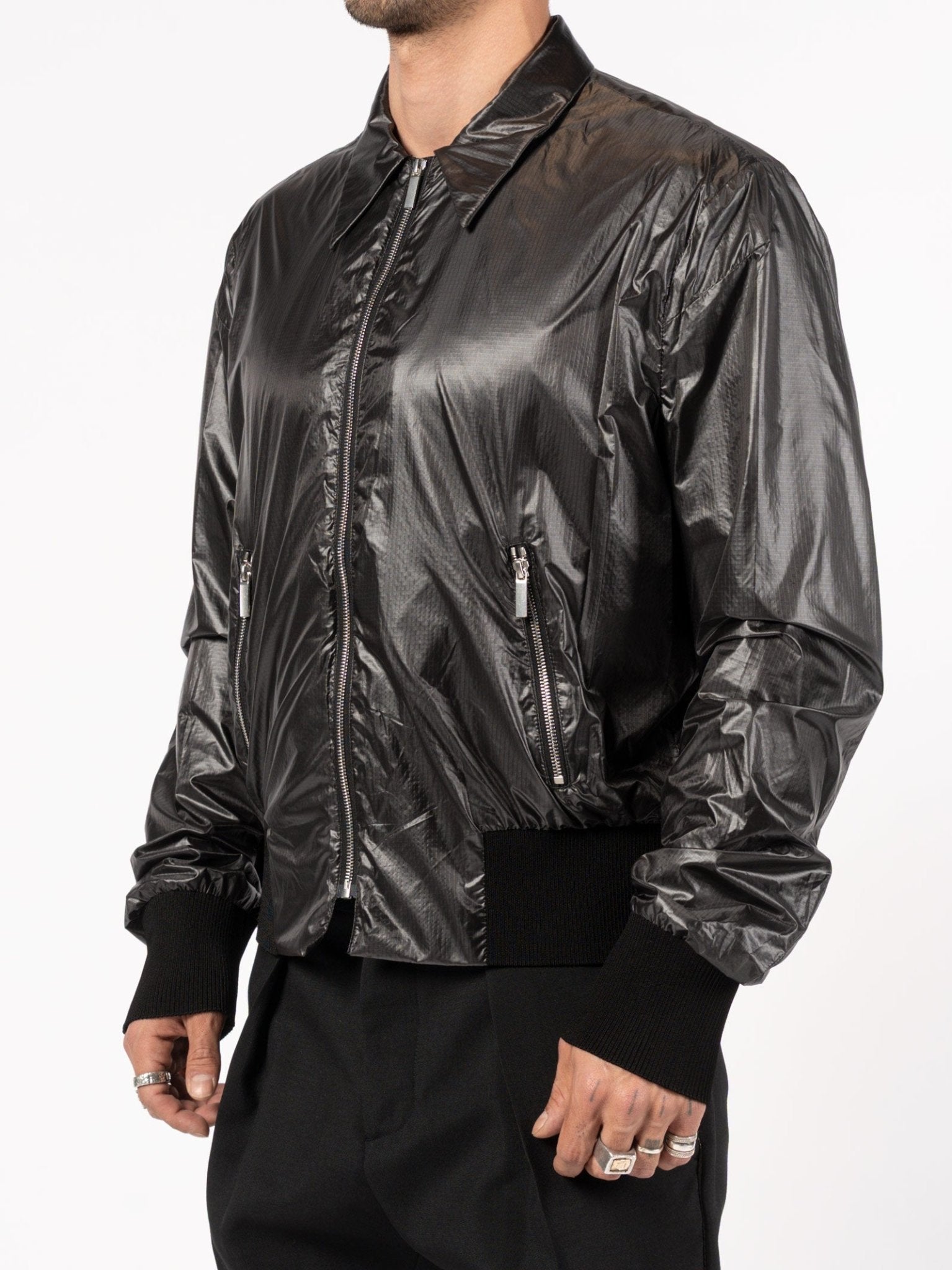 Ripstop Nylon Zip Jacket Black - Italian technical outerwear by SAPIO