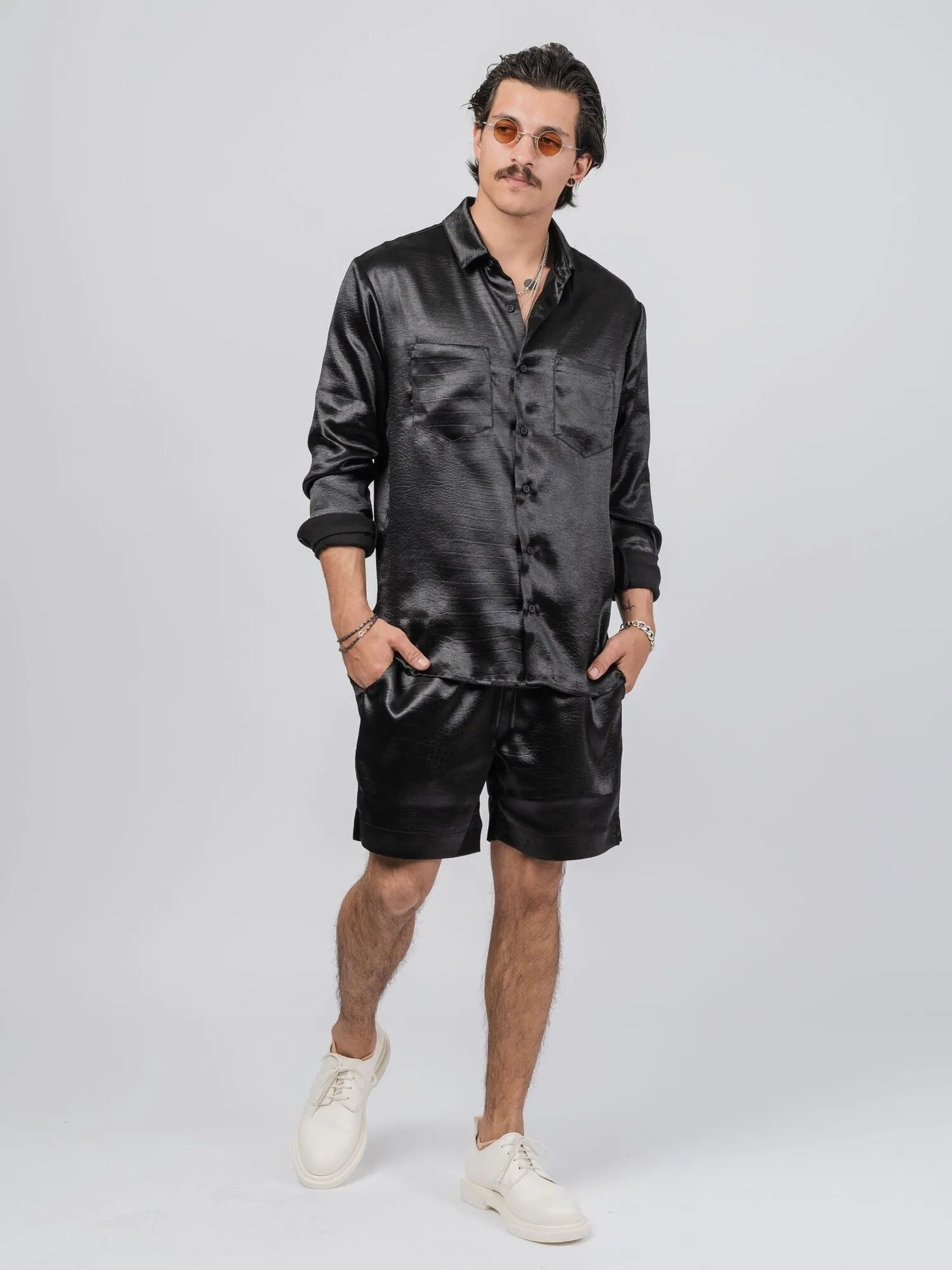 RTA Malcolm Croc - Embossed Satin Shirt Black - by RTA