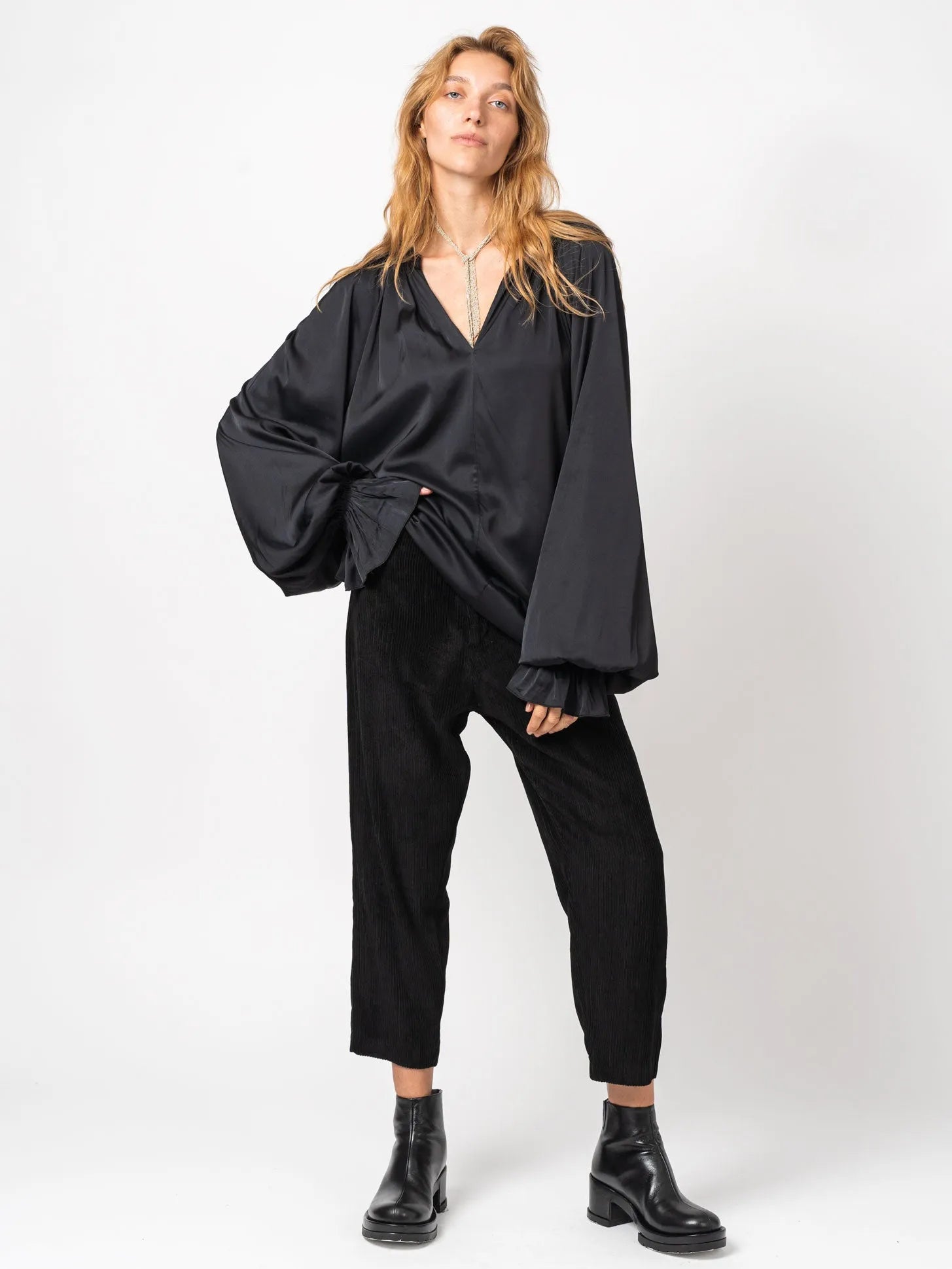 Ruffled V - Neck Blouse - by NOSTRA SANTISSIMA