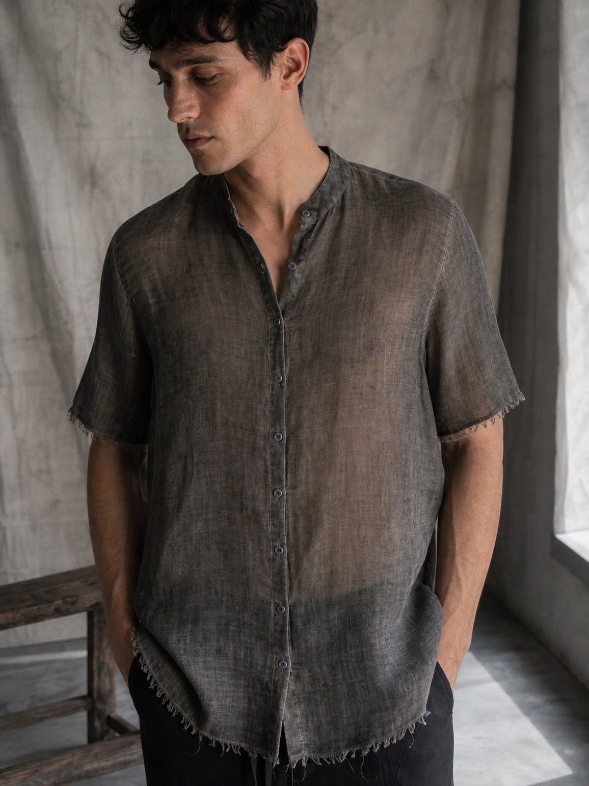 Sheer Cotton Short-Sleeve Shirt - by AITO