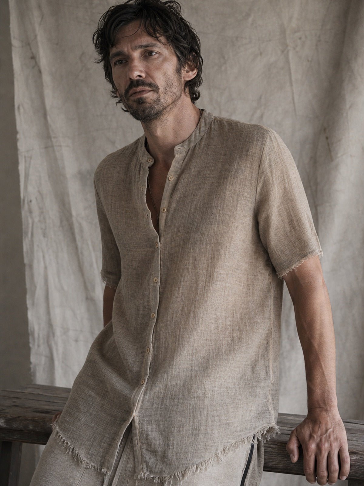 Sheer Cotton Short-Sleeve Shirt - by AITO