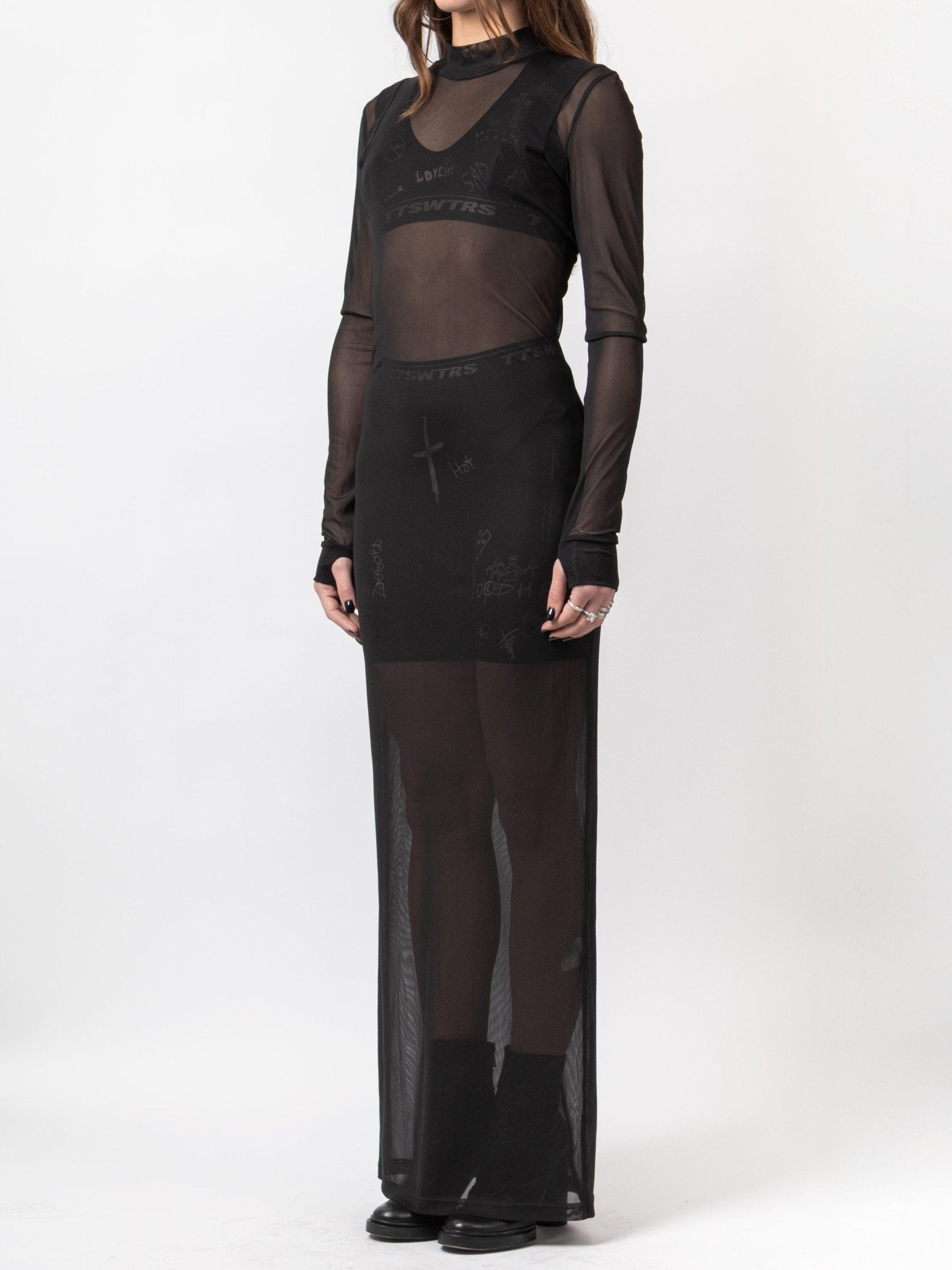 Sheer Mesh Maxi Dress - by VAGUE