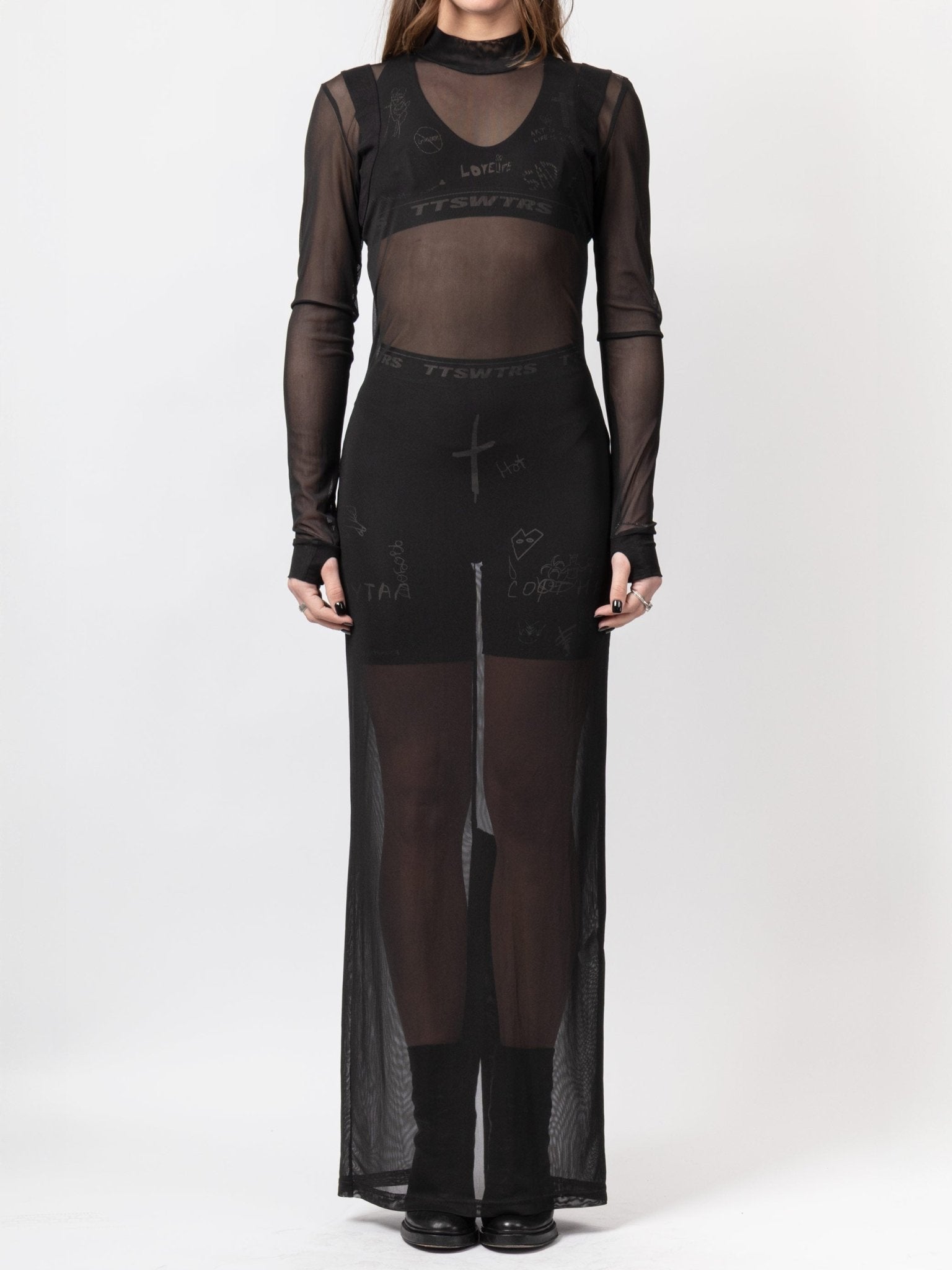 Sheer Mesh Maxi Dress - by VAGUE
