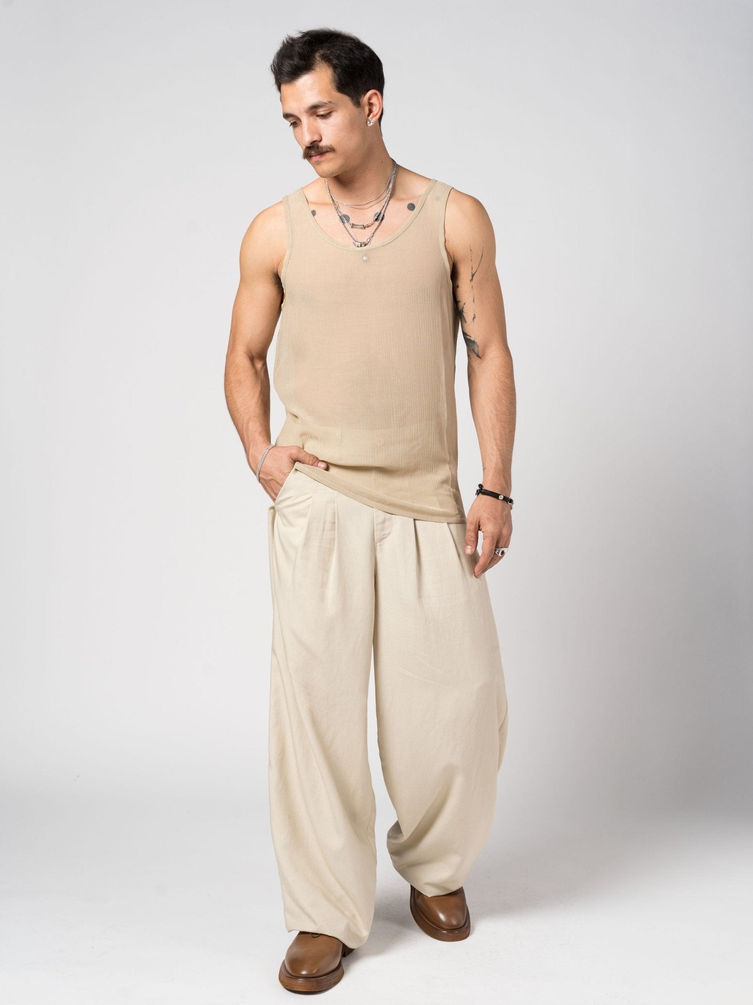 Sheer Textured Tank Top - by NOSTRA SANTISSIMA