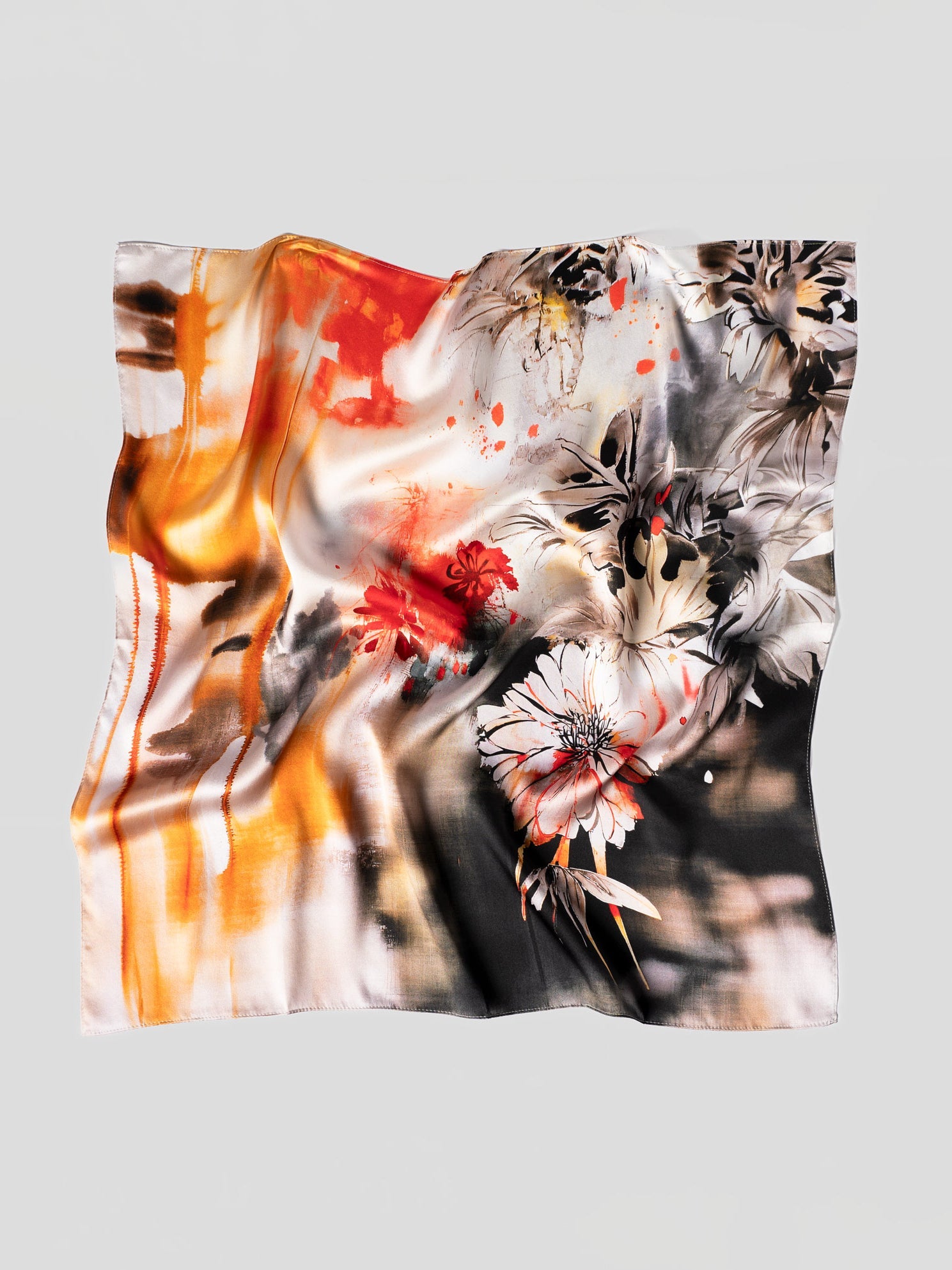 Silk Satin Scarf with Double - Sided Print - by AITO