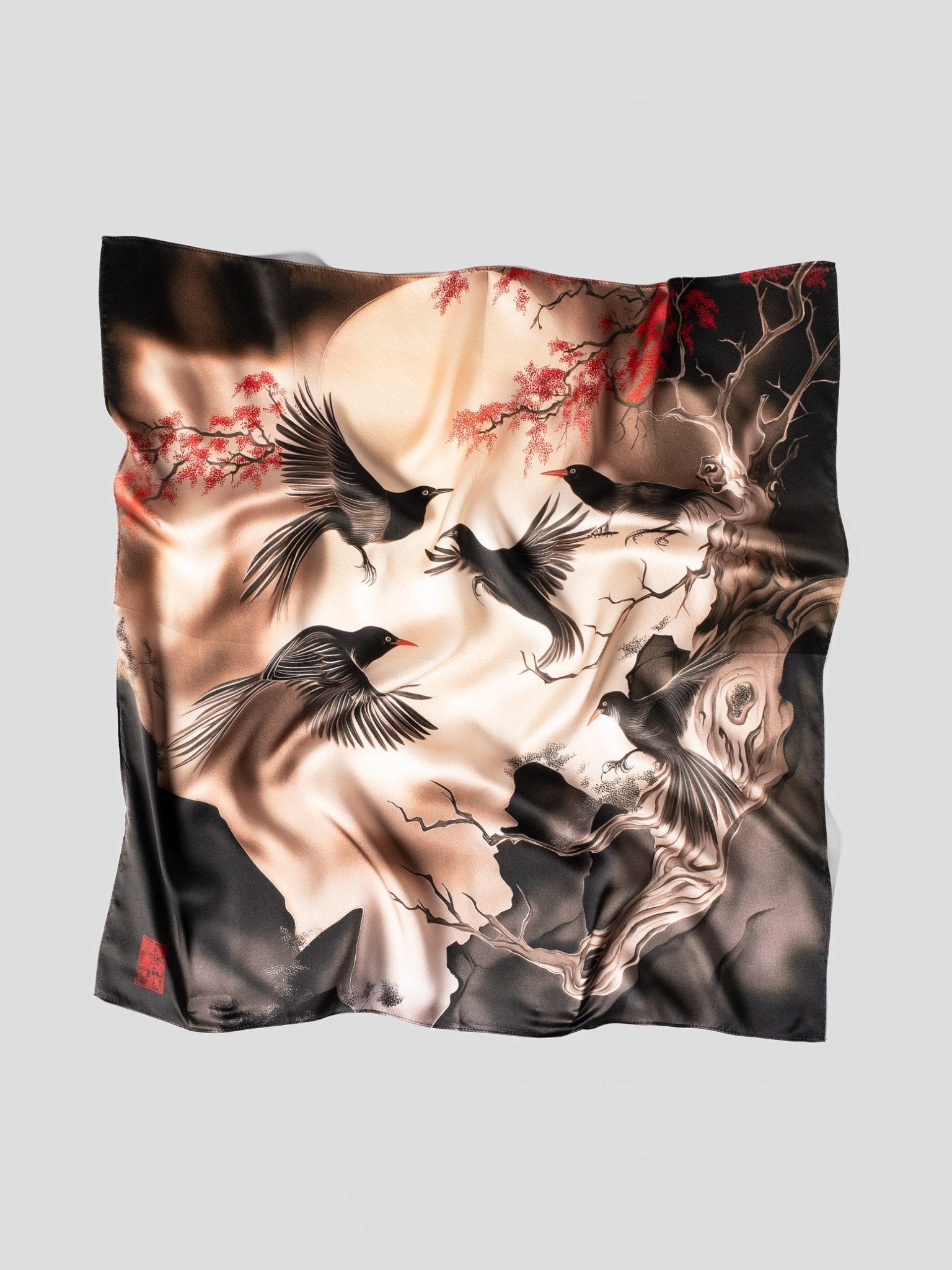 Silk Satin Scarf with Double - Sided Print - by AITO