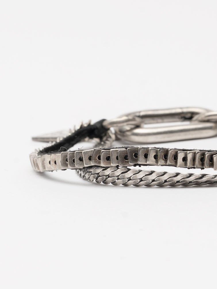 Silver and Leather Double Chain Bracelet - by GOTI