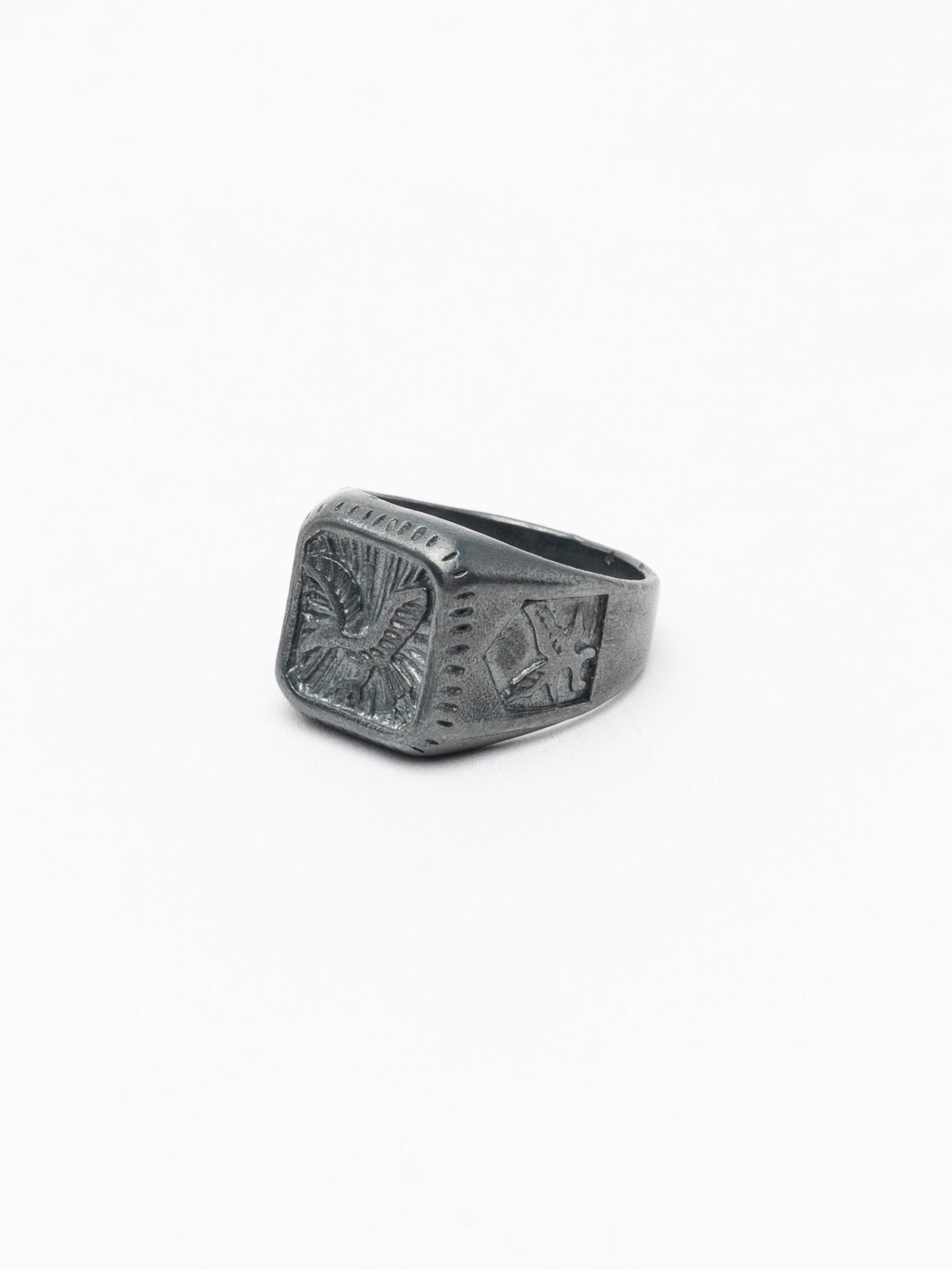 Silver Signet Ring with Engraved Symbols - by CEDAR