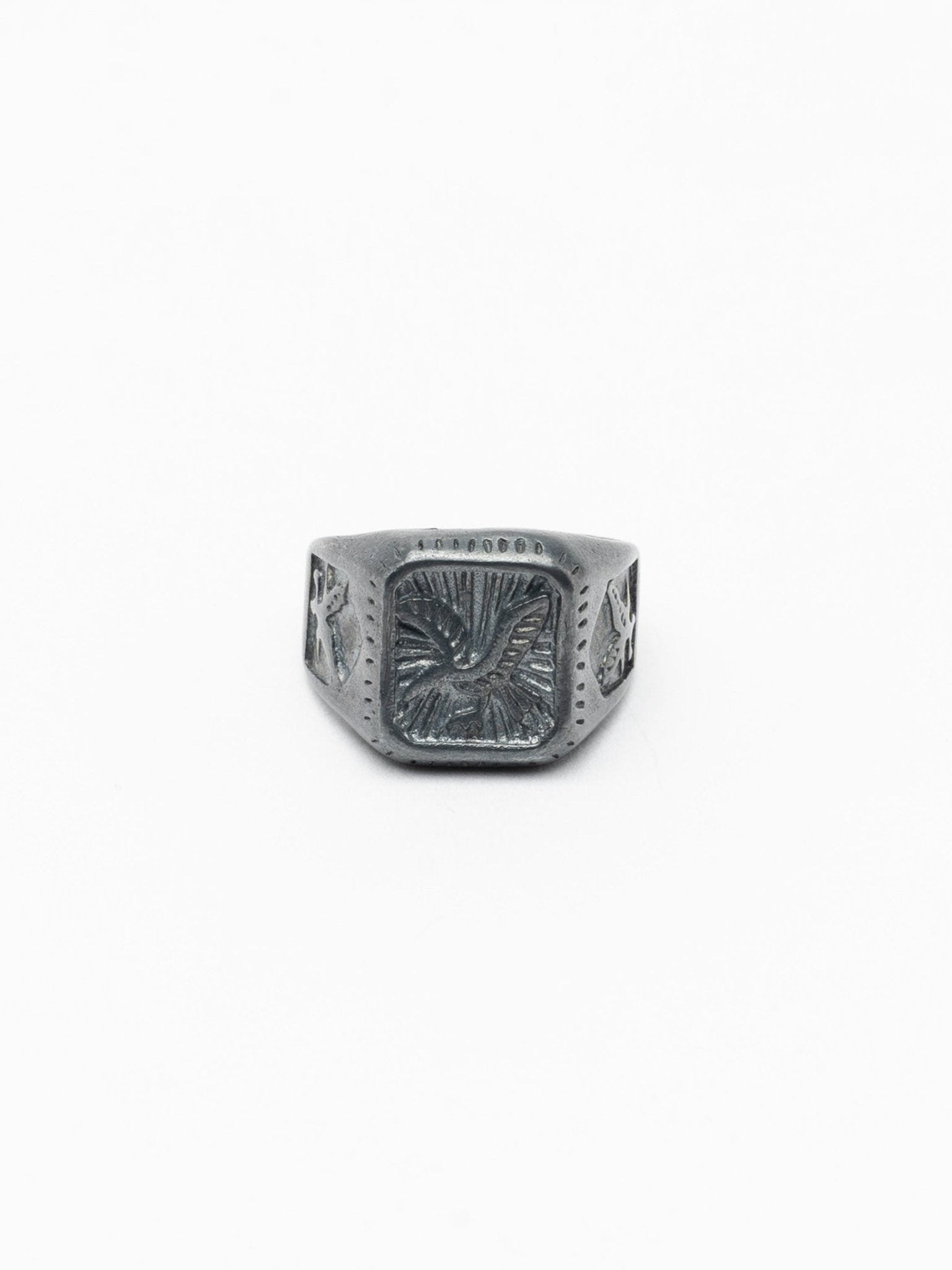 Silver Signet Ring with Engraved Symbols - by CEDAR