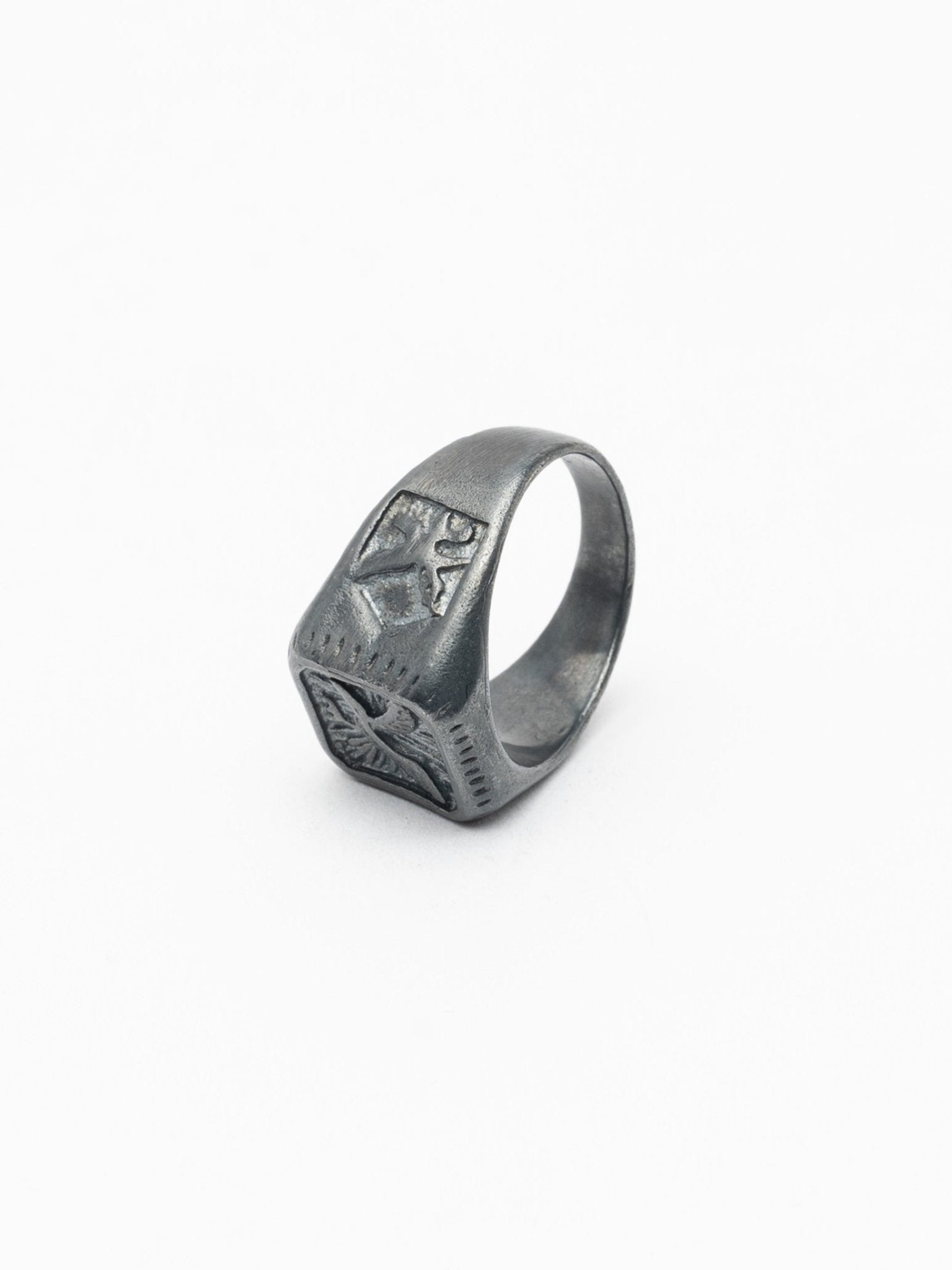 Silver Signet Ring with Engraved Symbols - by CEDAR