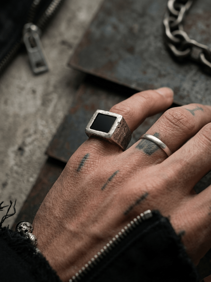 Square Signet Ring with Onyx - by ENRI MARS