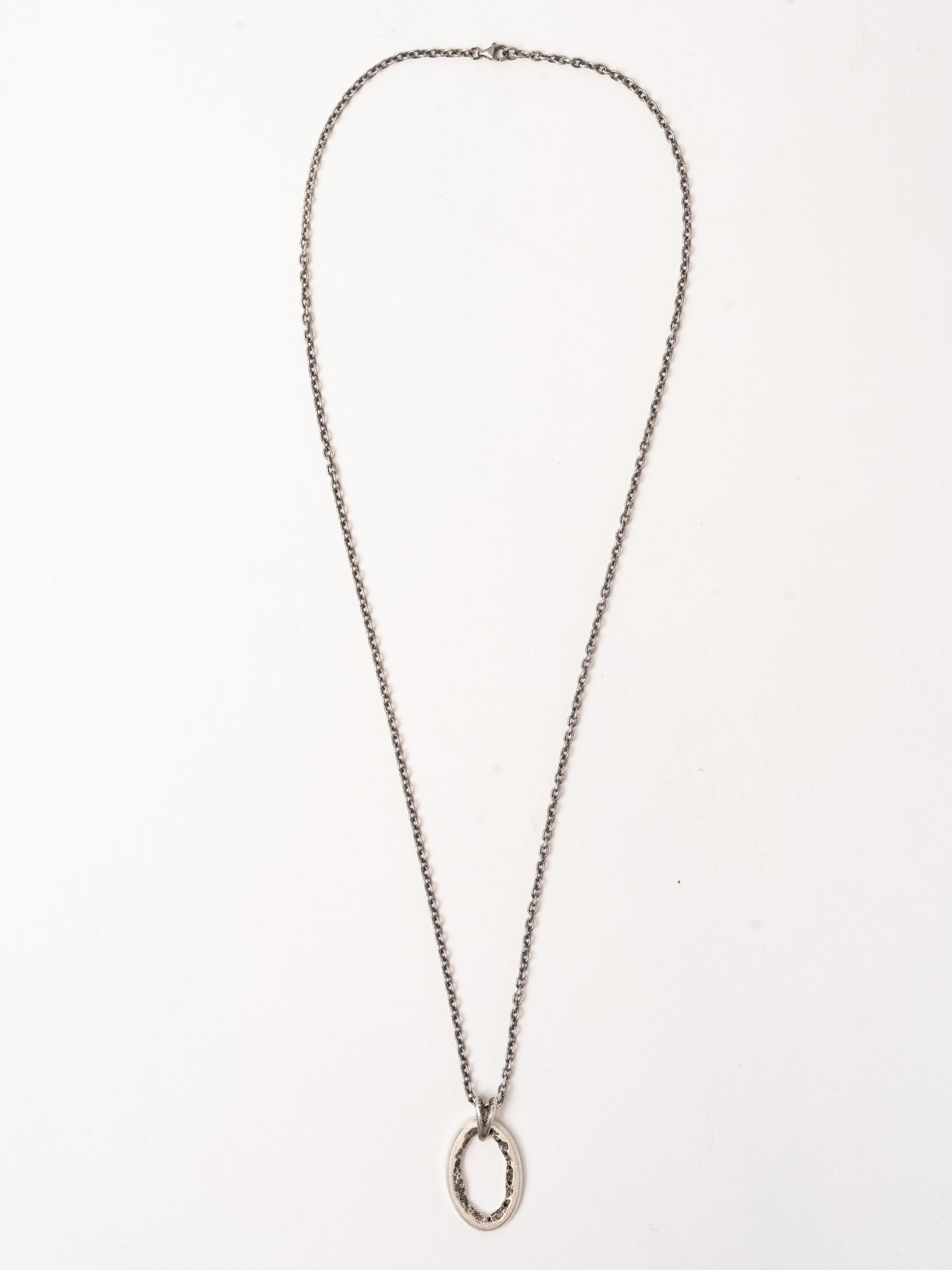 Sterling Silver Oval Pendant Necklace with Black Diamonds - by AITO