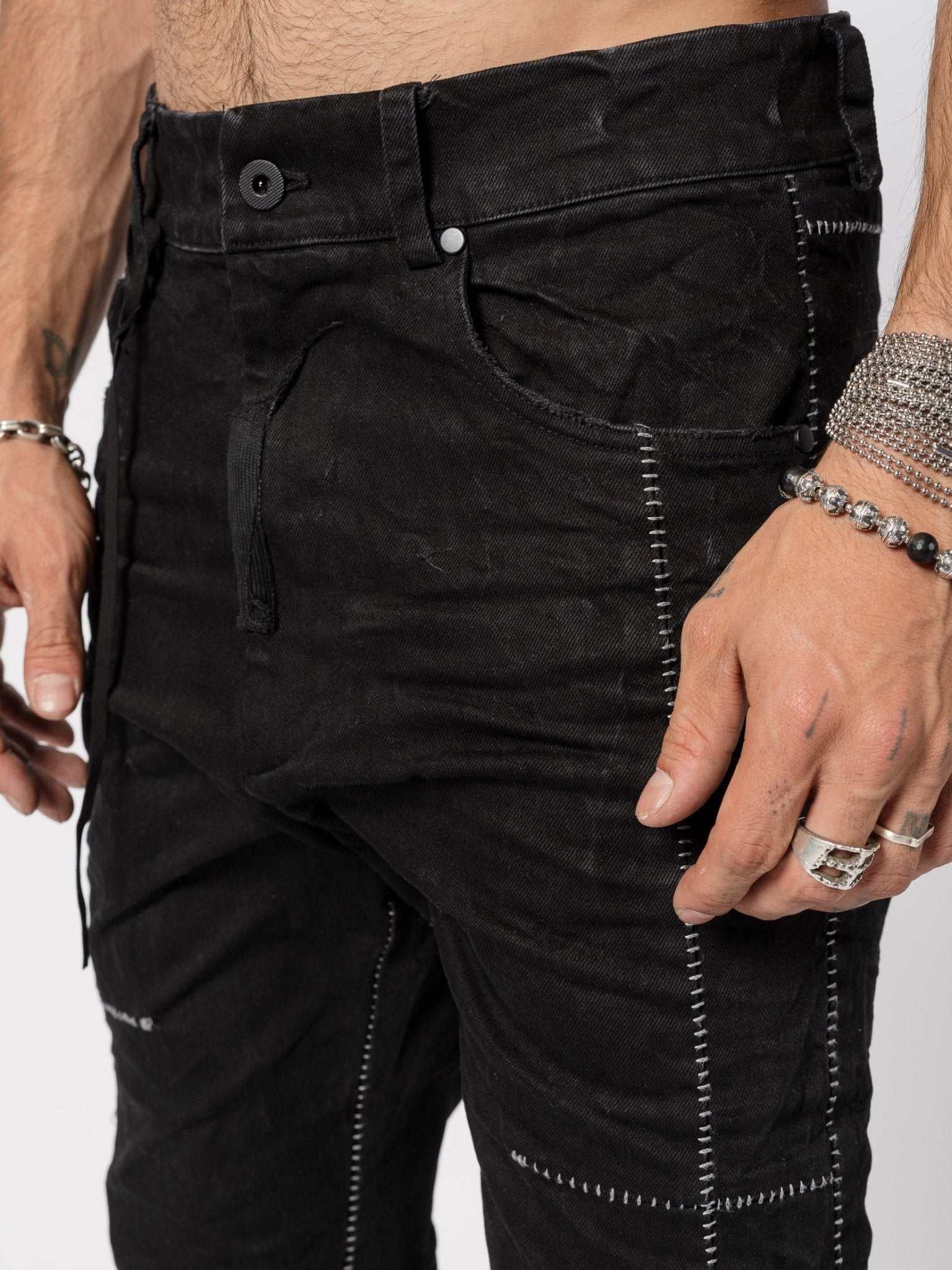 Stretch Denim Contrast Stitch Jeans - by MD75