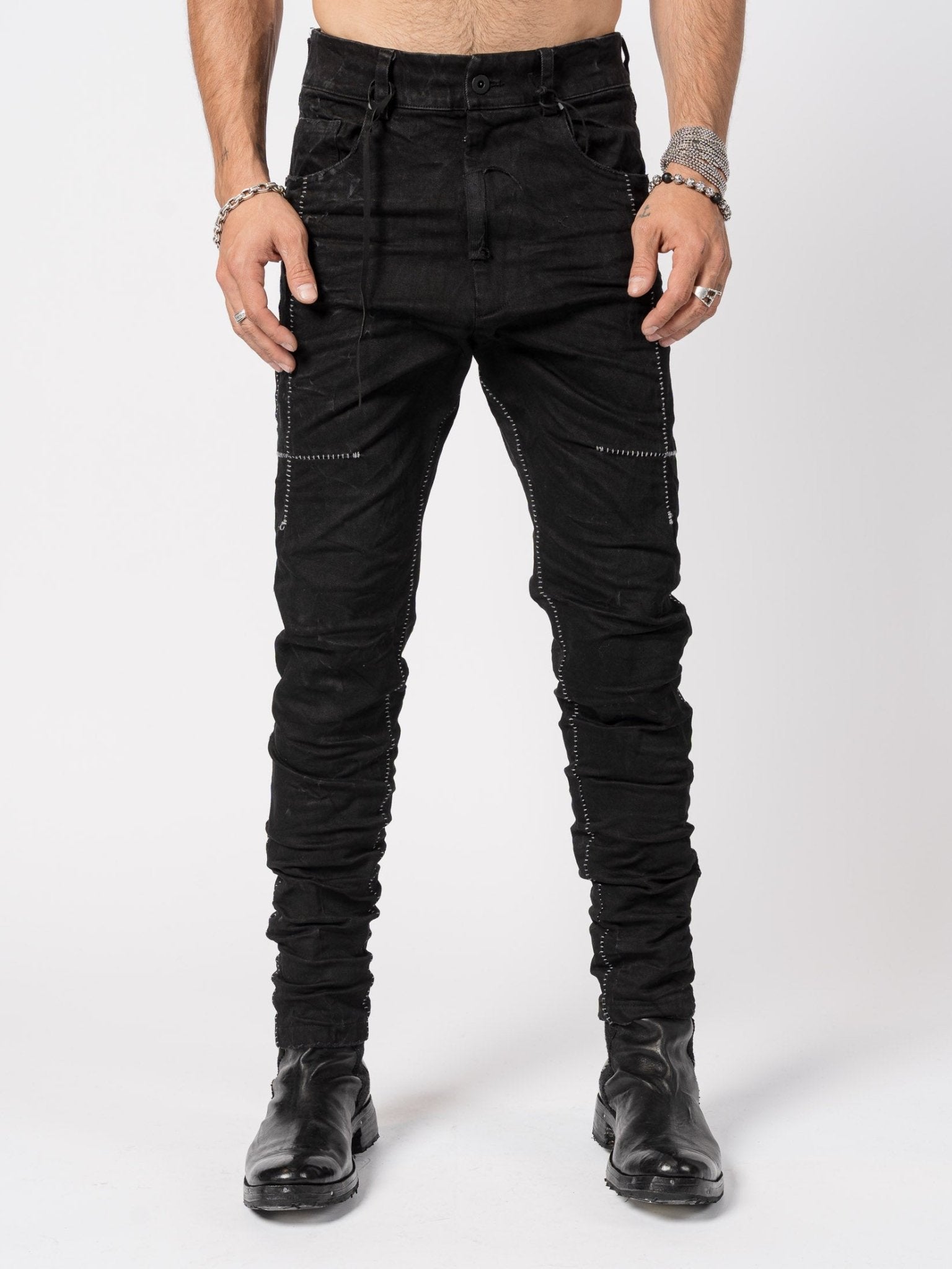 Stretch Denim Contrast Stitch Jeans - by MD75