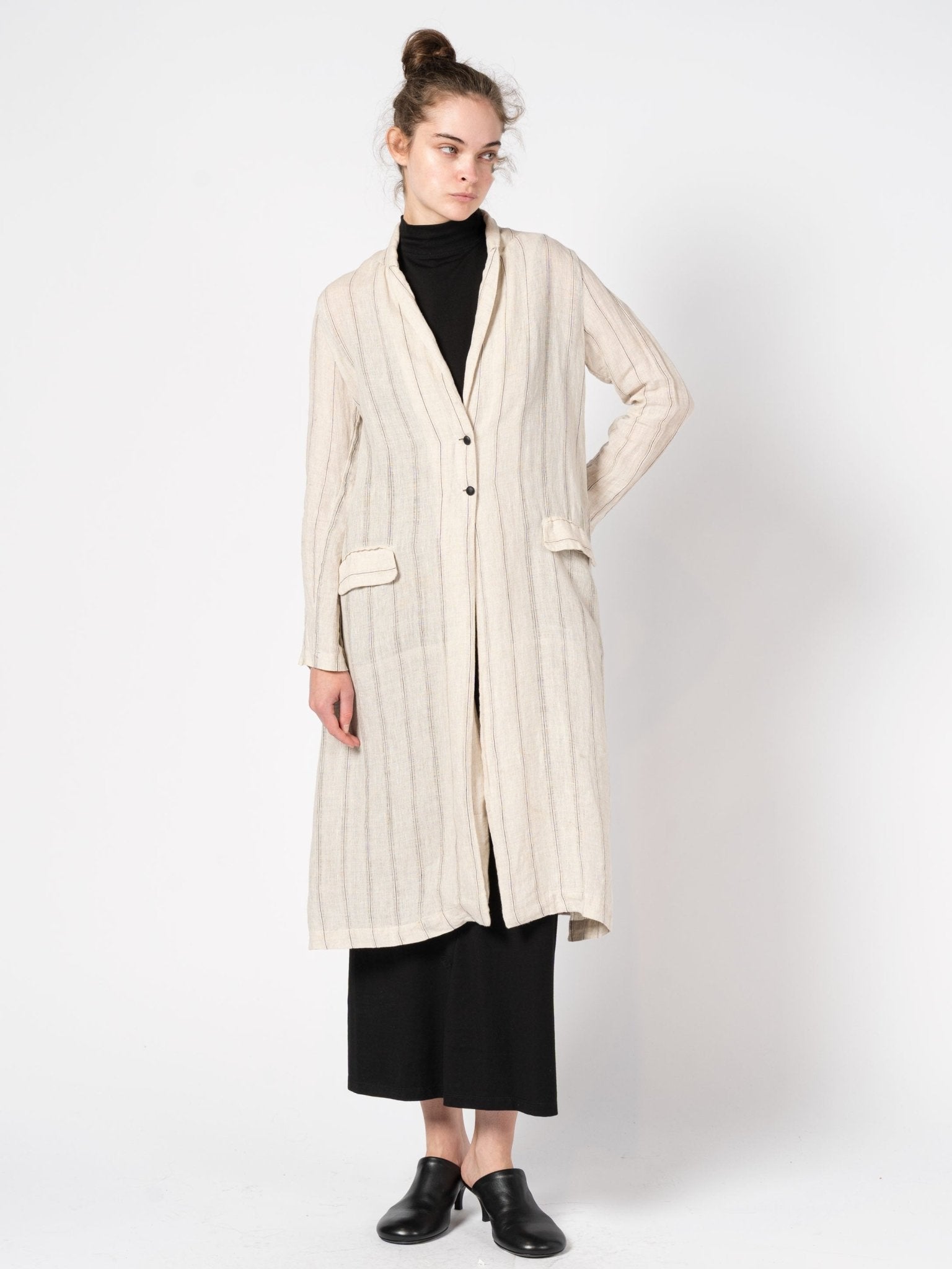 Striped Coat with Scarf - by DEVA KANYA