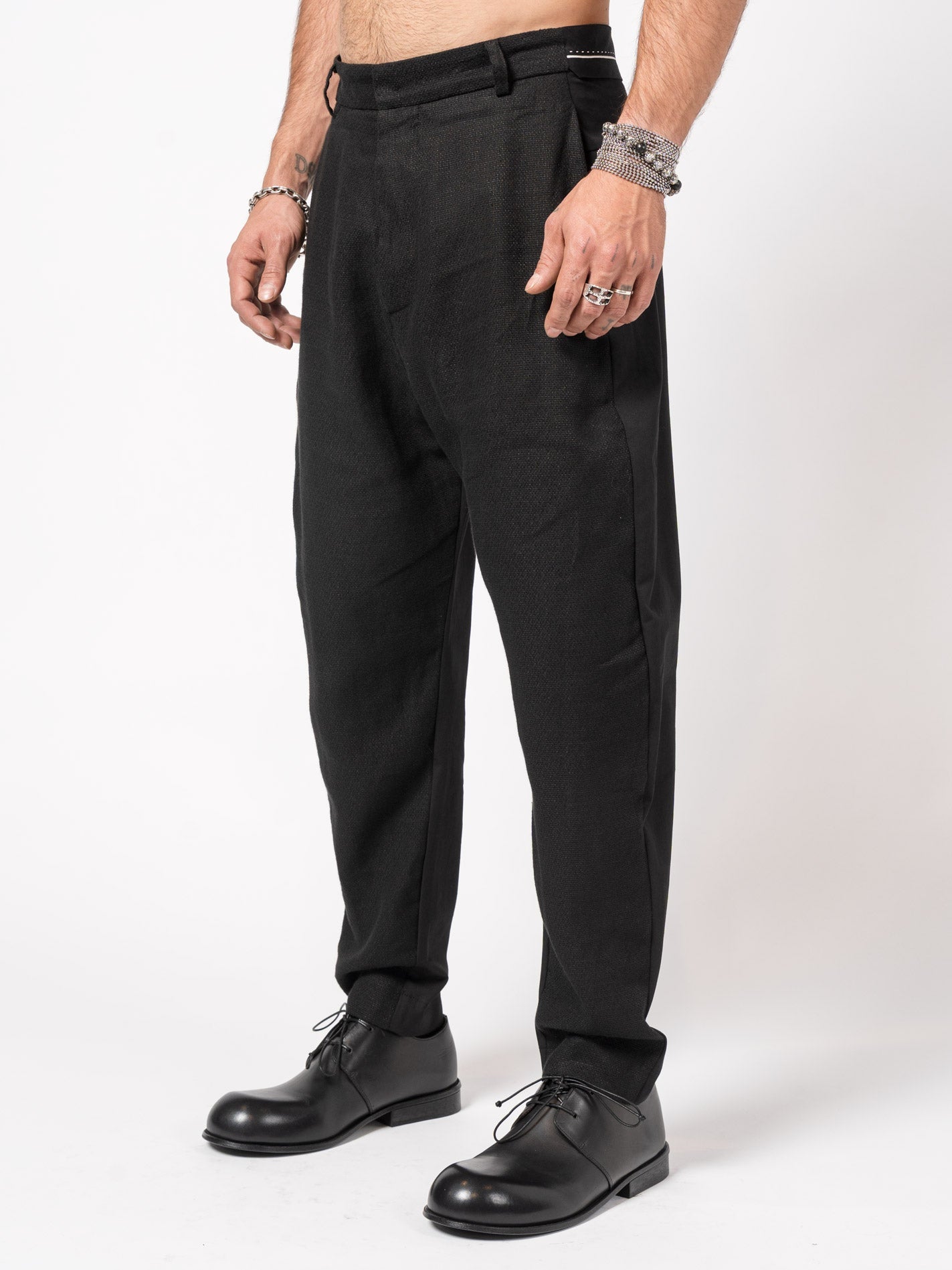 Tapered Textured Cotton Trousers - by GIOVANNI CAVAGNA