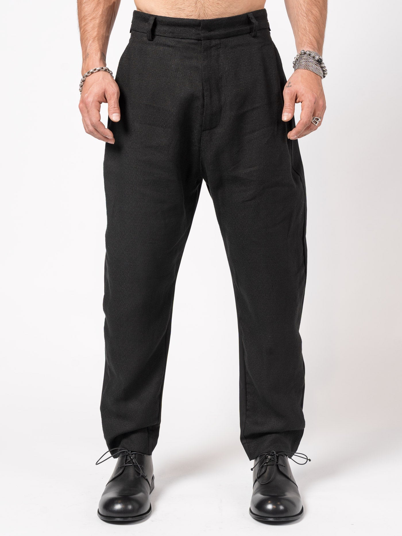 Tapered Textured Cotton Trousers - by GIOVANNI CAVAGNA