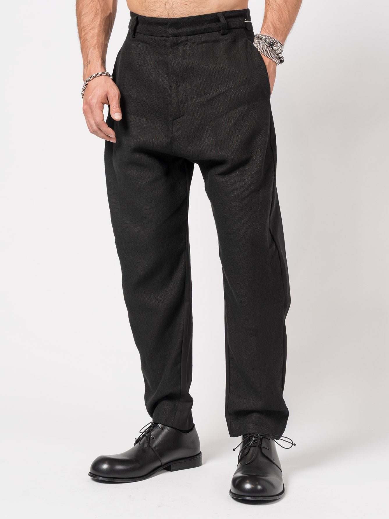 Tapered Textured Cotton Trousers - by GIOVANNI CAVAGNA