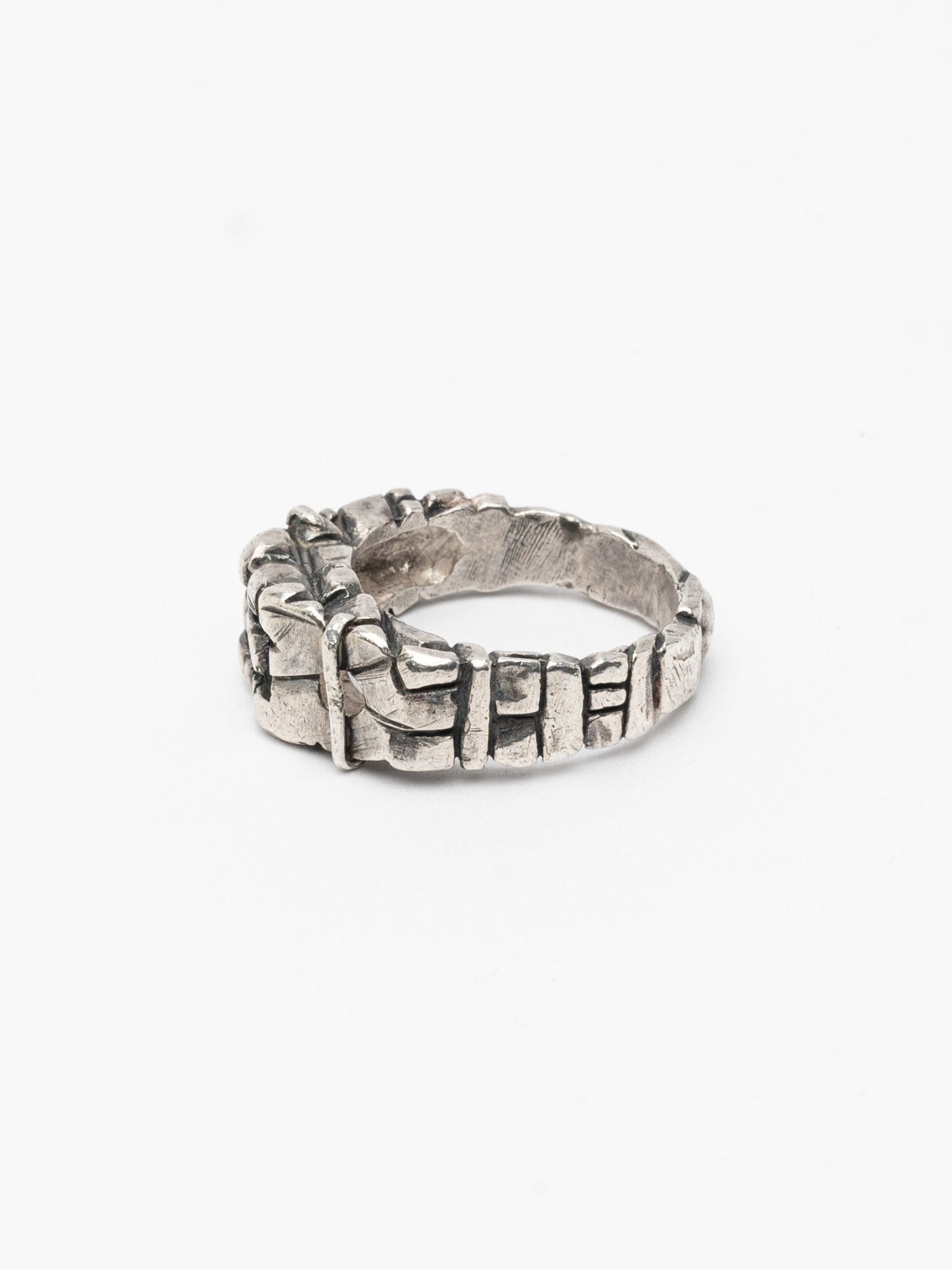 Textured Band Ring with Black Diamonds - by CEDAR