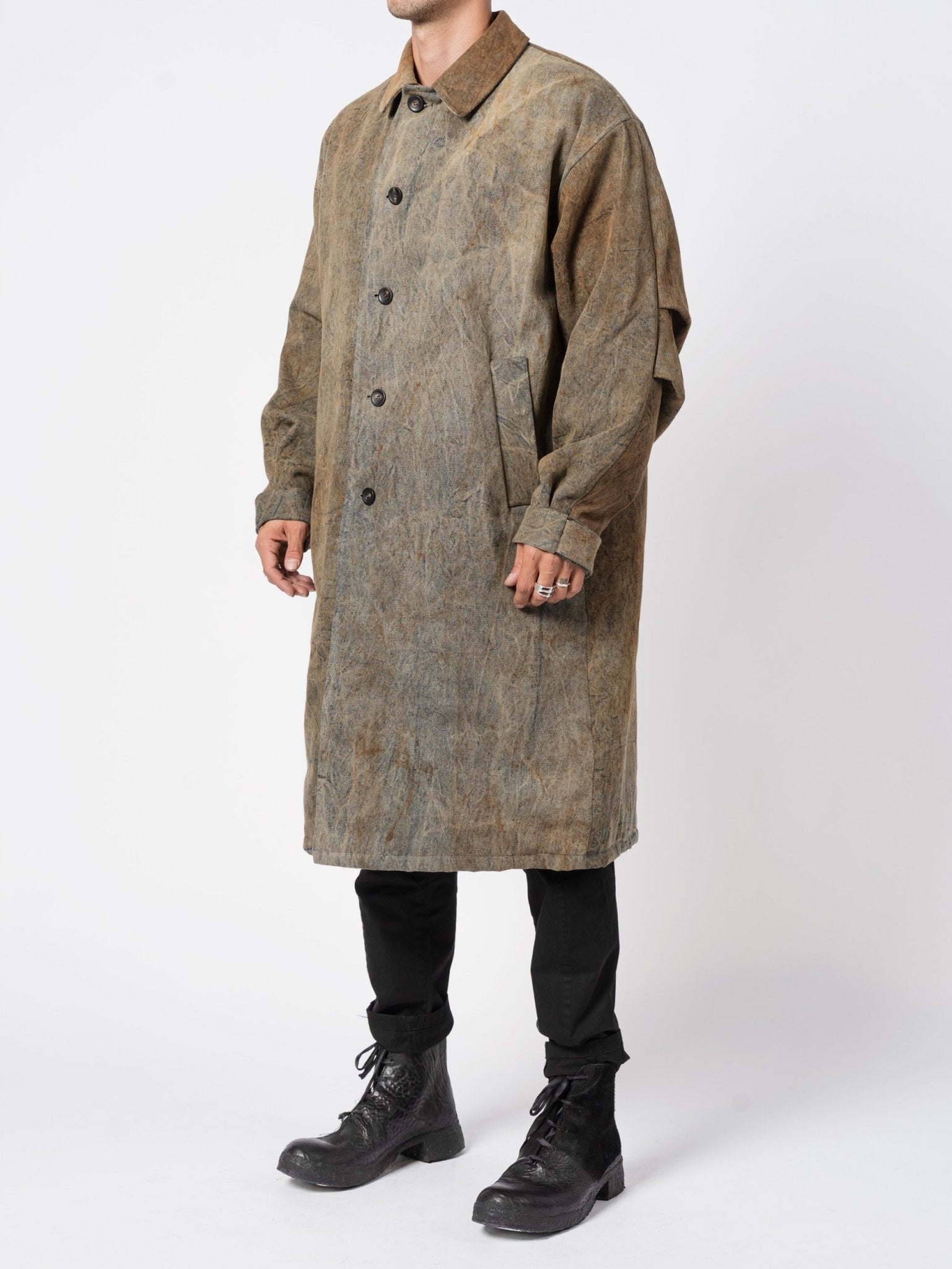 Textured Cotton Long Coat - by GIORGIO BRATO