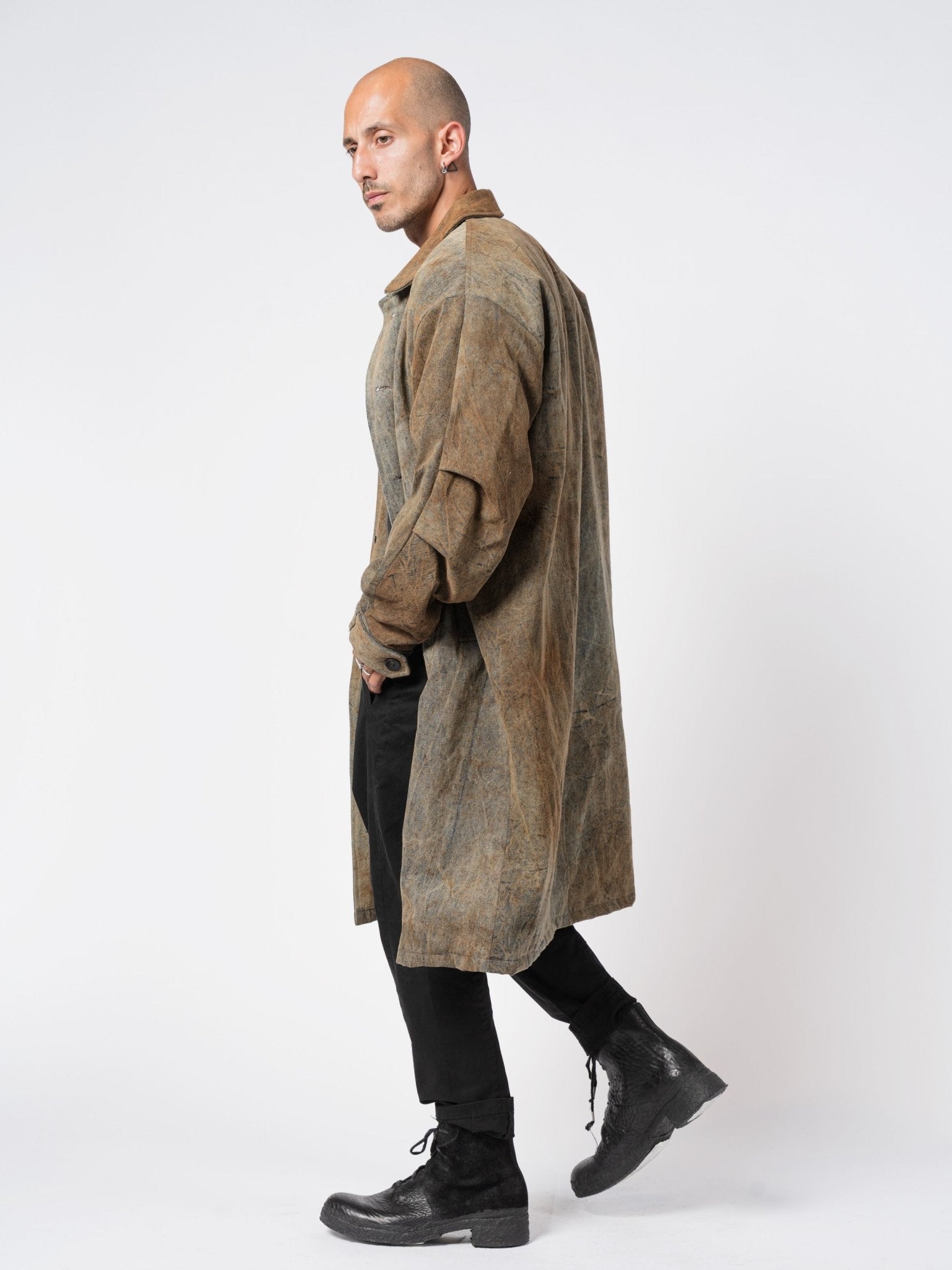 Textured Cotton Long Coat - by GIORGIO BRATO