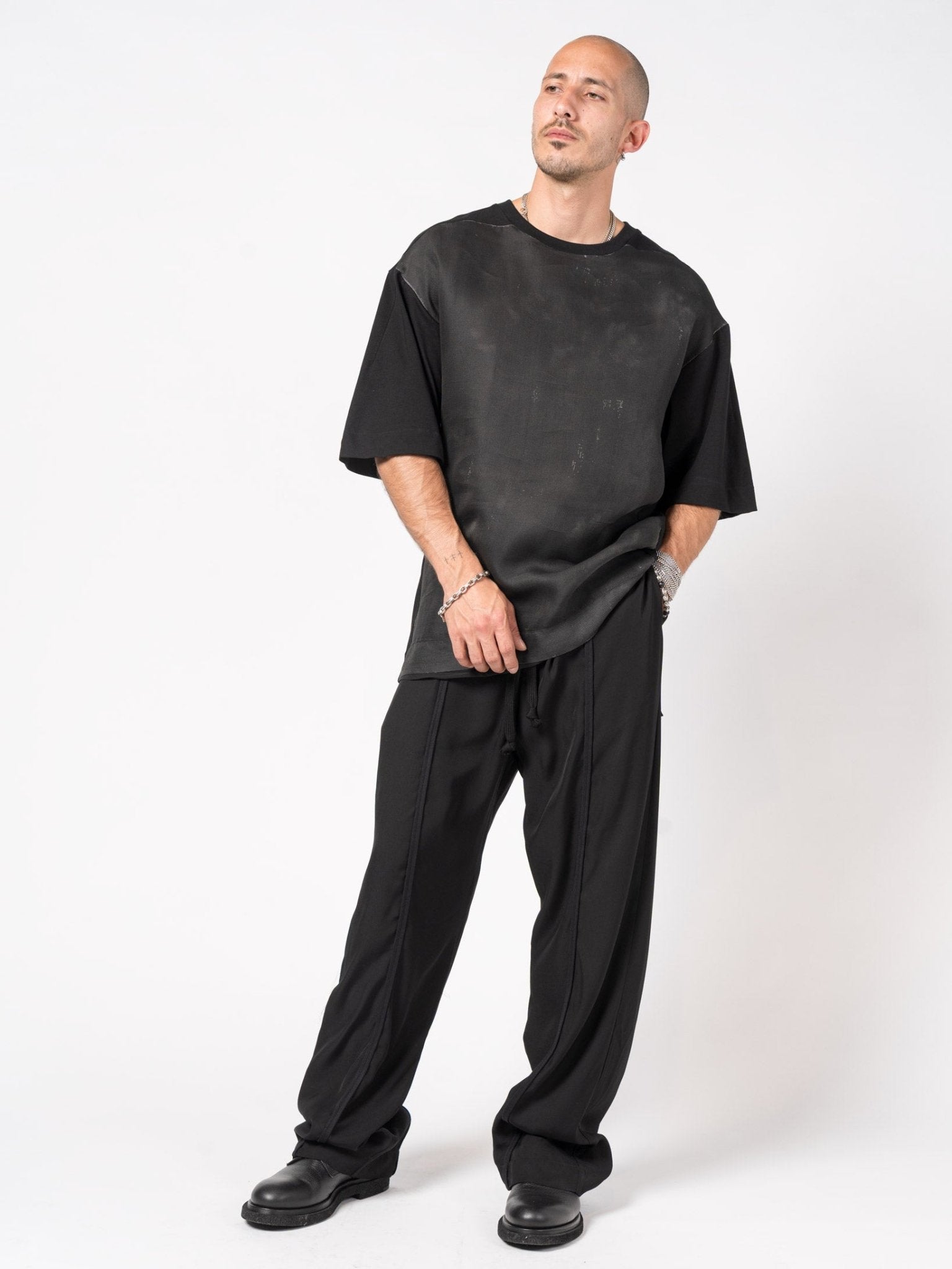 Textured Cotton - Silk T-Shirt - by GIOVANNI CAVAGNA