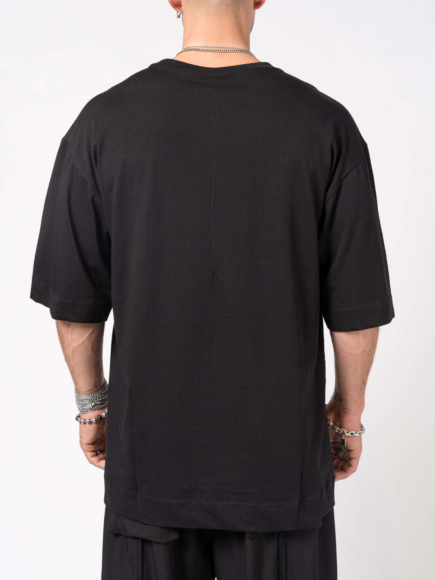 Textured Cotton - Silk T-Shirt - by GIOVANNI CAVAGNA