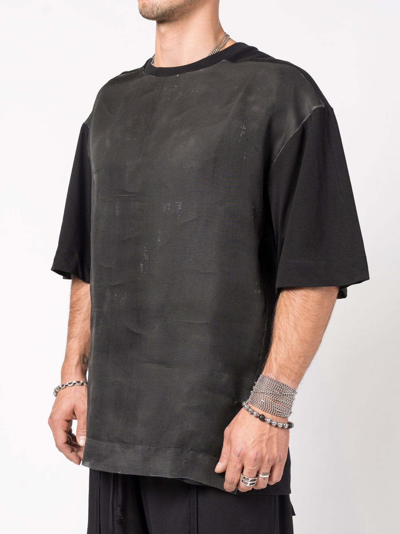Textured Cotton - Silk T-Shirt - by GIOVANNI CAVAGNA