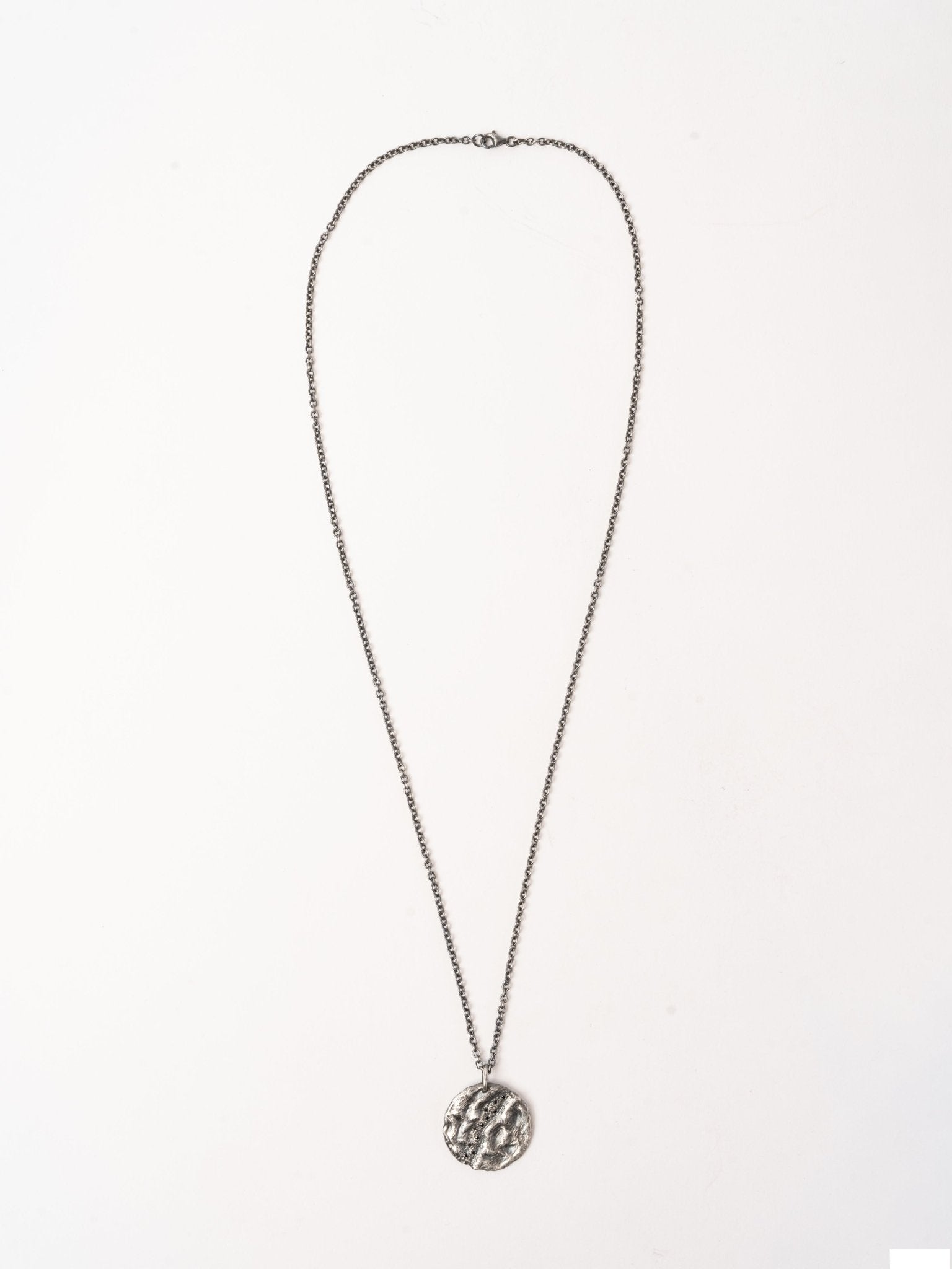 Textured Disc Necklace with Black Diamonds - by AITO