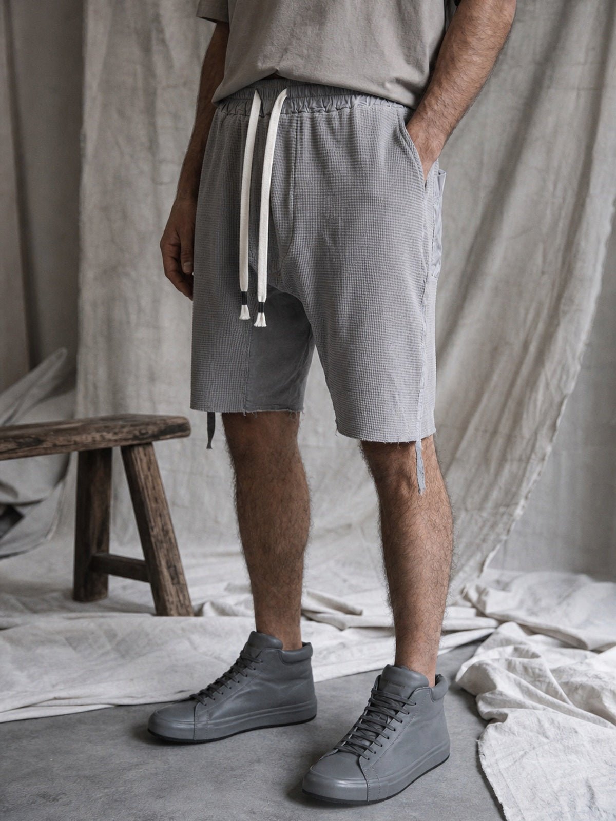 Textured Drop-Crotch Shorts - by AITO