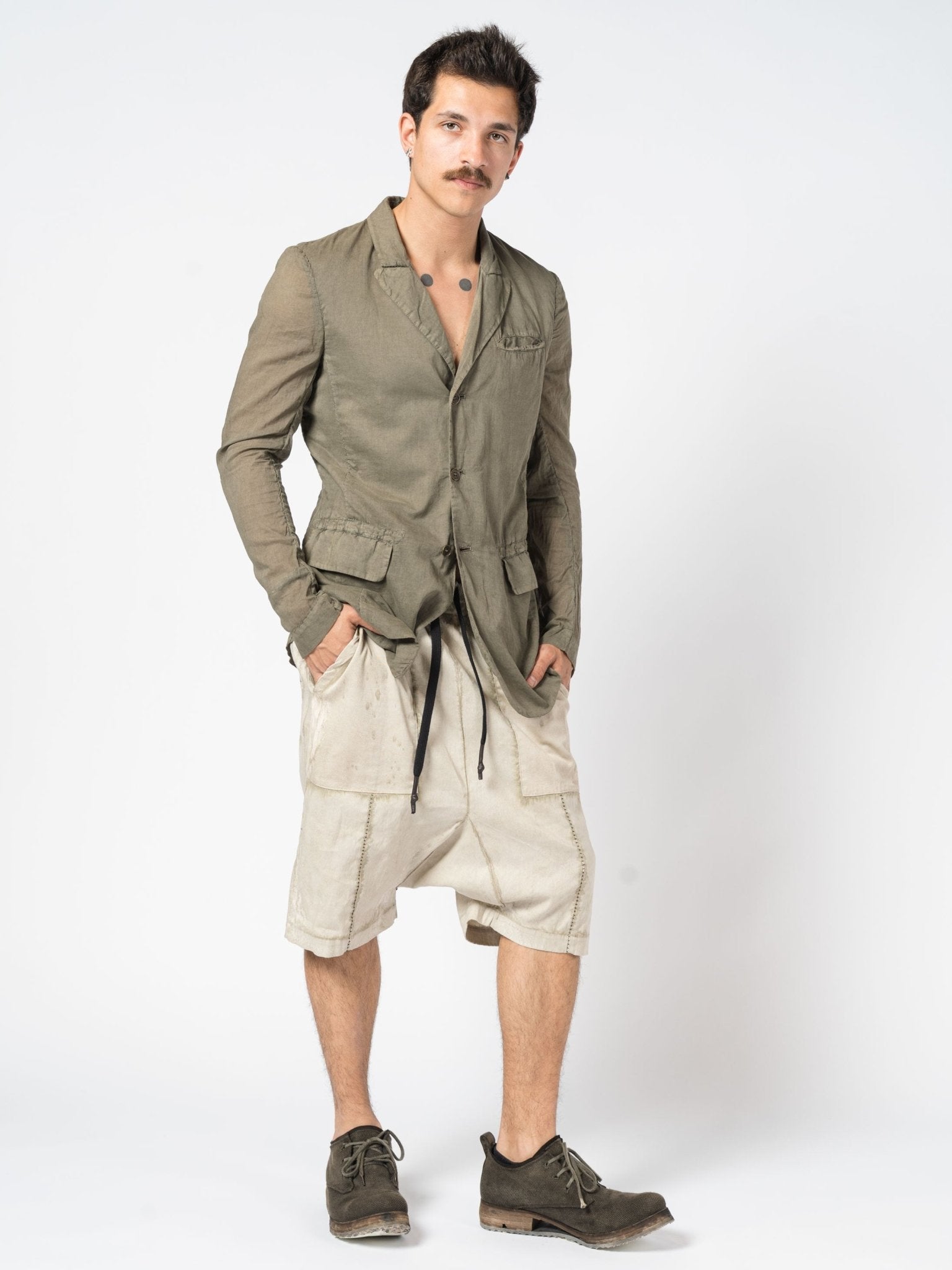 Textured Linen Blend Shorts - by MD75