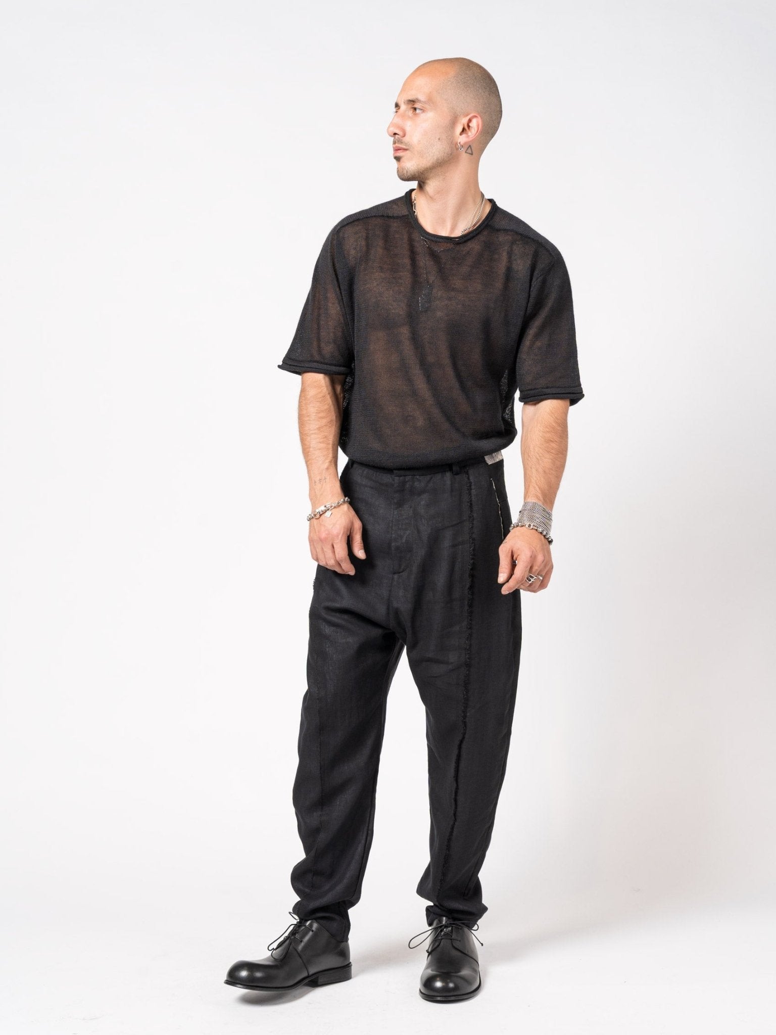 Textured Linen - Cotton Tapered Pants - by GIOVANNI CAVAGNA