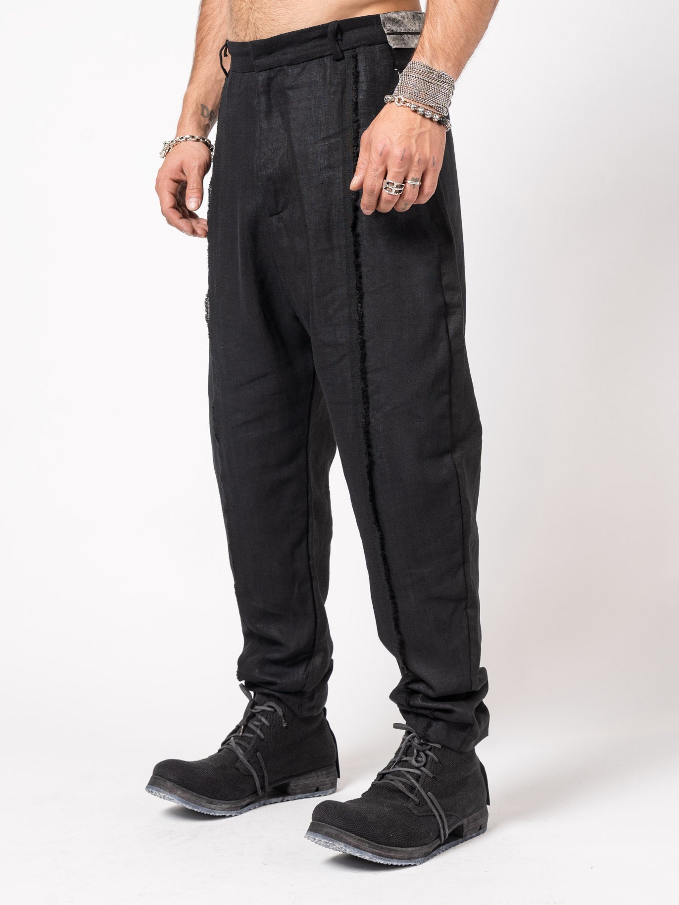 Textured Linen - Cotton Tapered Pants - by GIOVANNI CAVAGNA