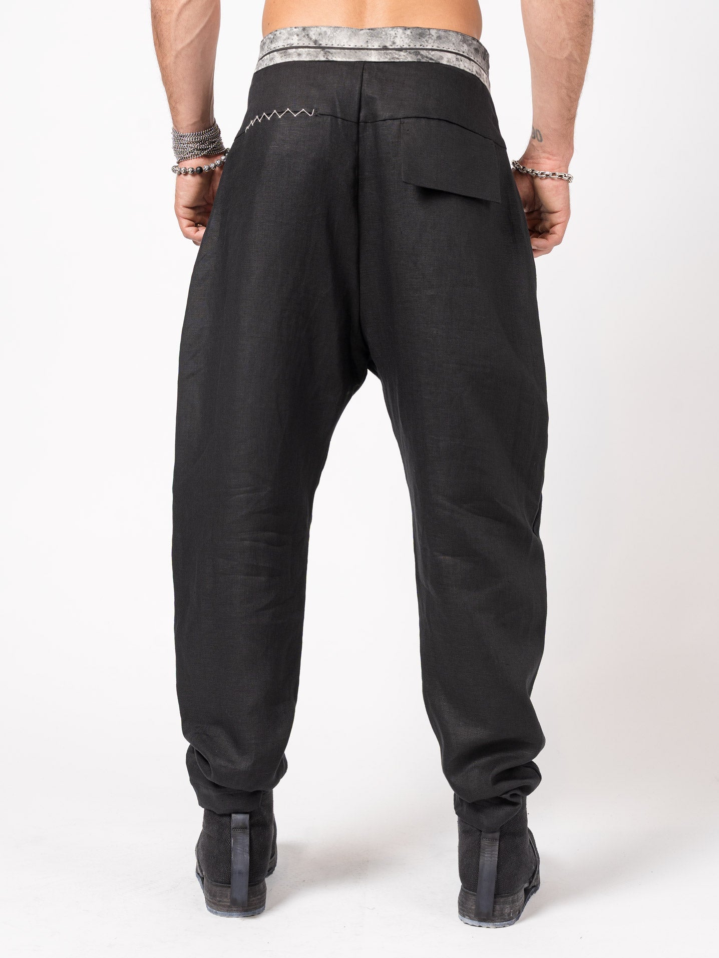 Textured Linen - Cotton Tapered Pants - by GIOVANNI CAVAGNA