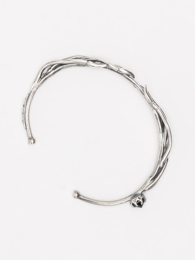 Textured Silver Cuff Bracelet with Black Zircon - by GOTI