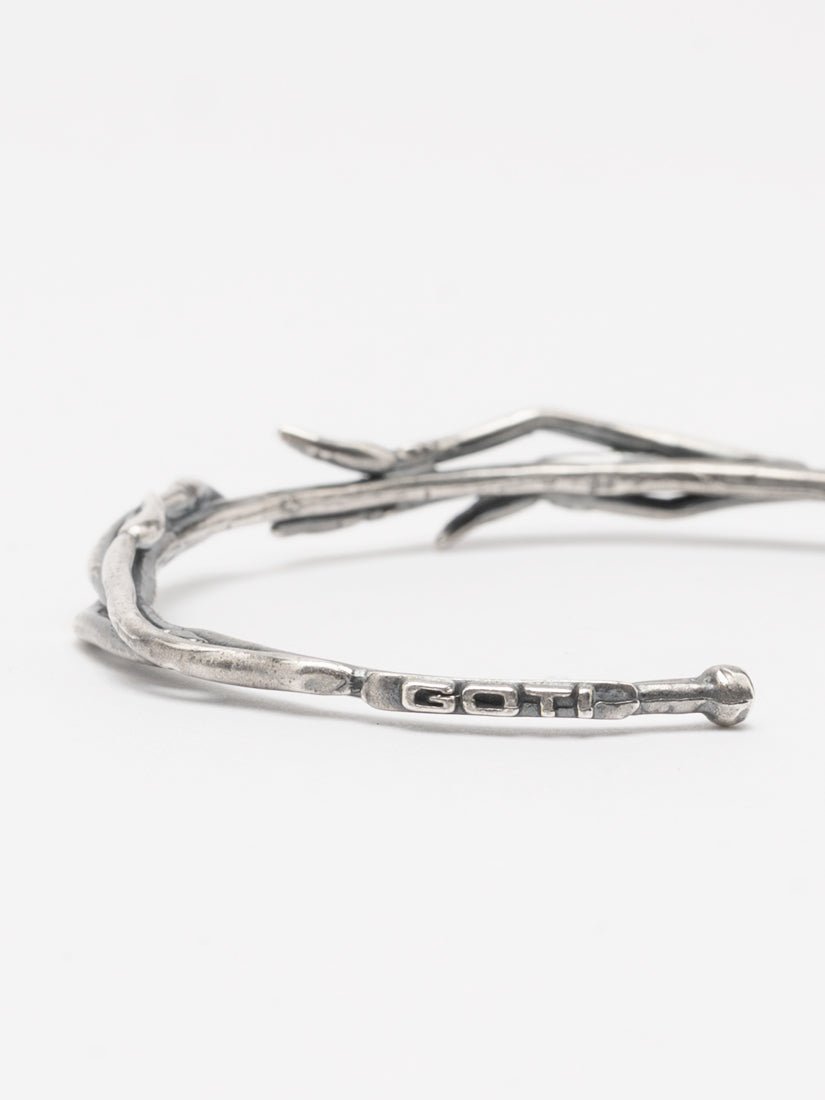 Textured Silver Cuff Bracelet with Black Zircon - by GOTI