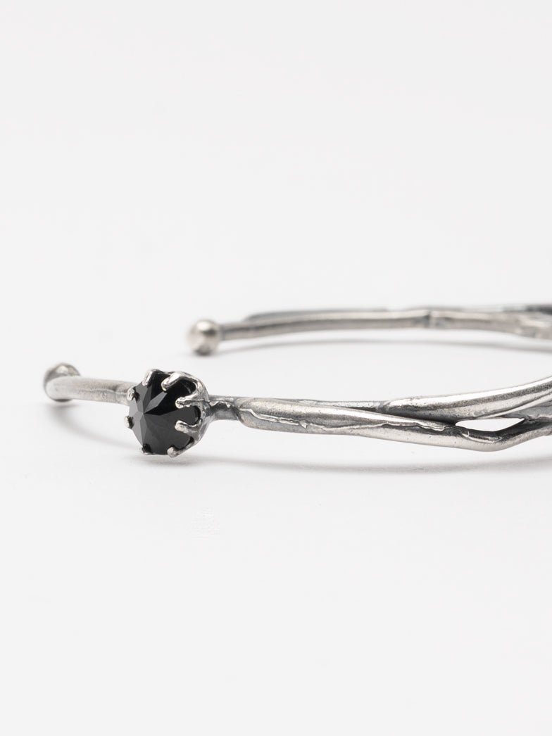 Textured Silver Cuff Bracelet with Black Zircon - by GOTI