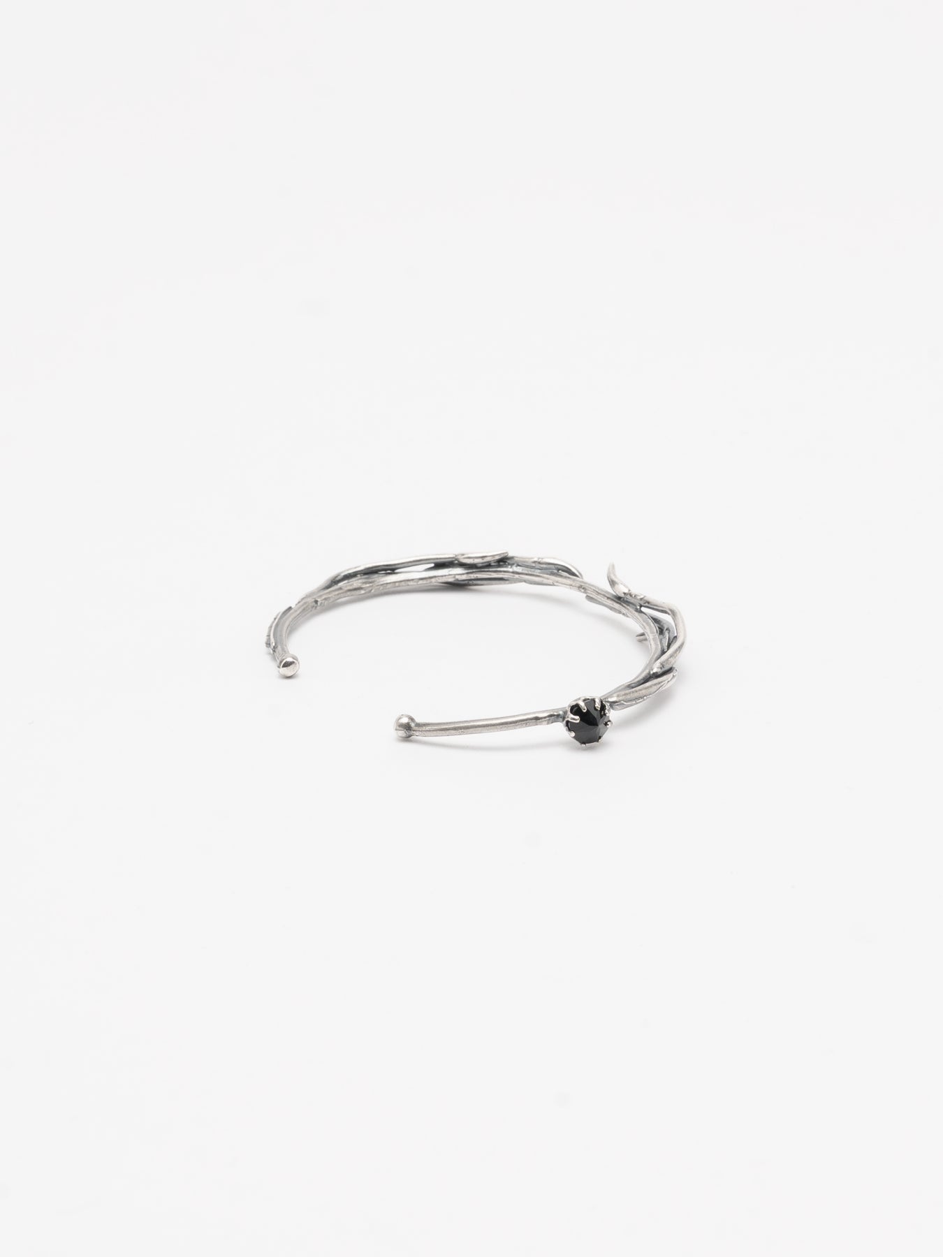 Textured Silver Cuff Bracelet with Black Zircon - by GOTI