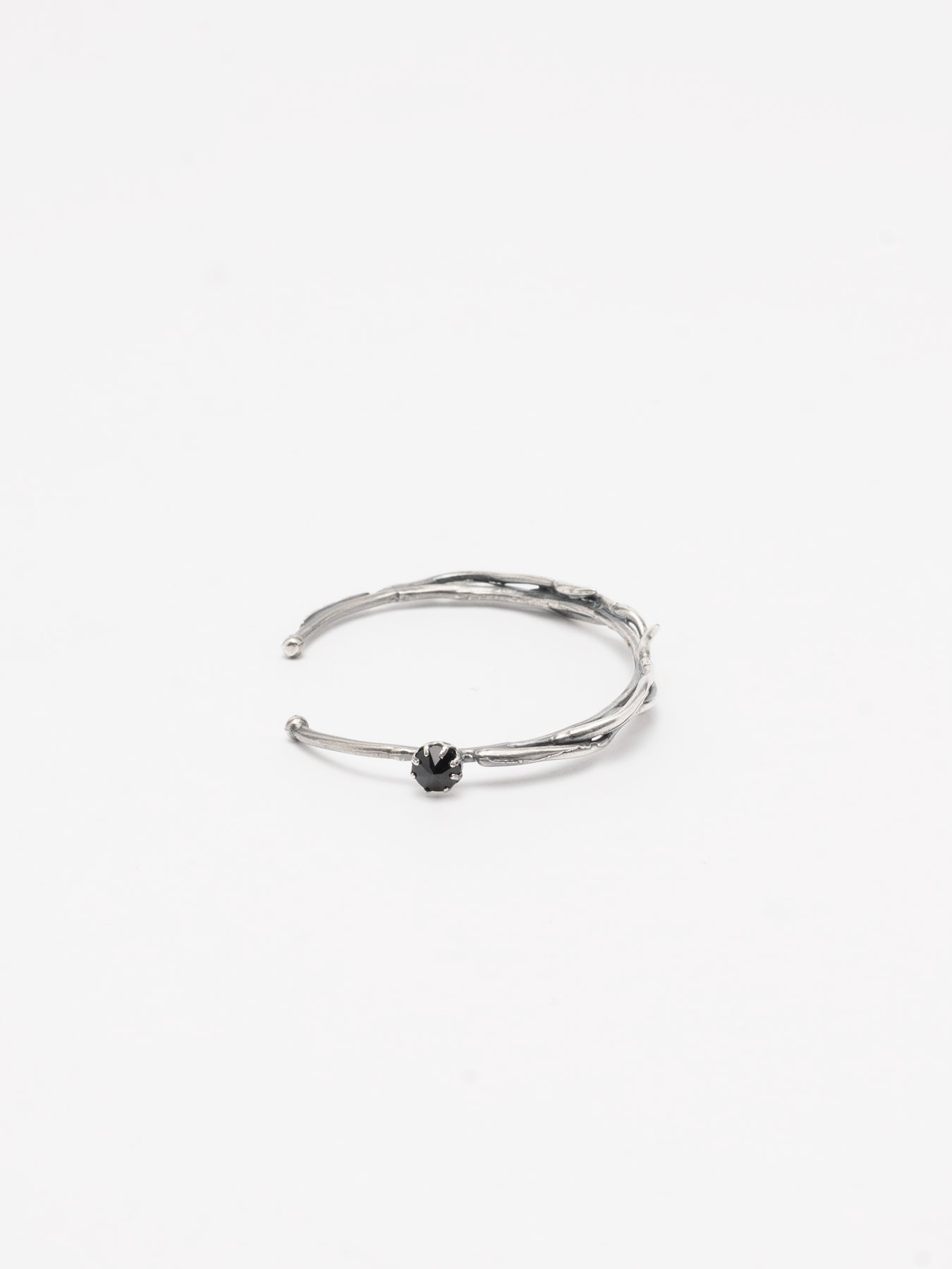 Textured Silver Cuff Bracelet with Black Zircon - by GOTI
