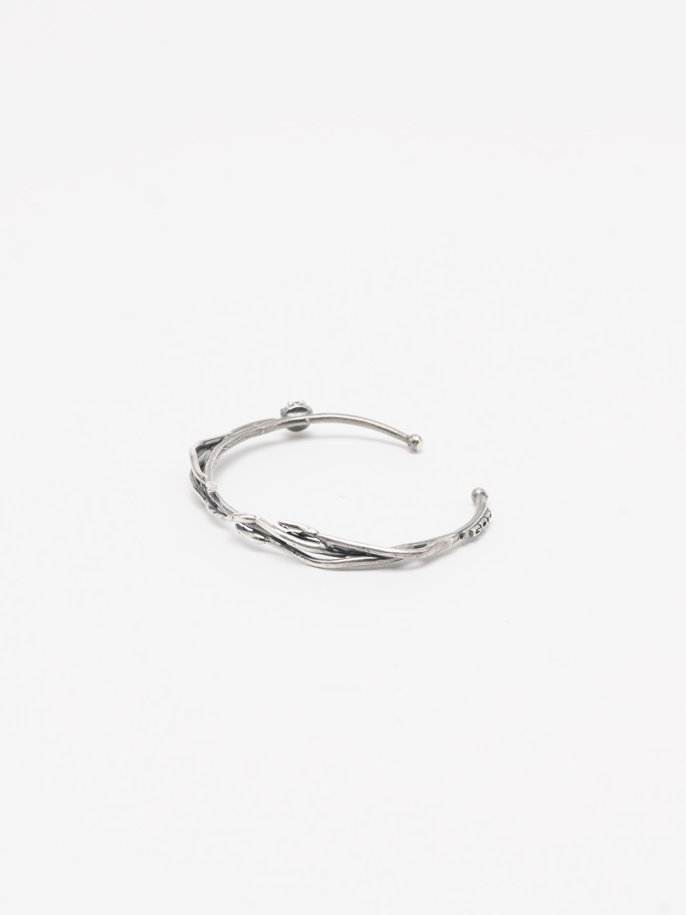 Textured Silver Cuff Bracelet with Black Zircon - by GOTI