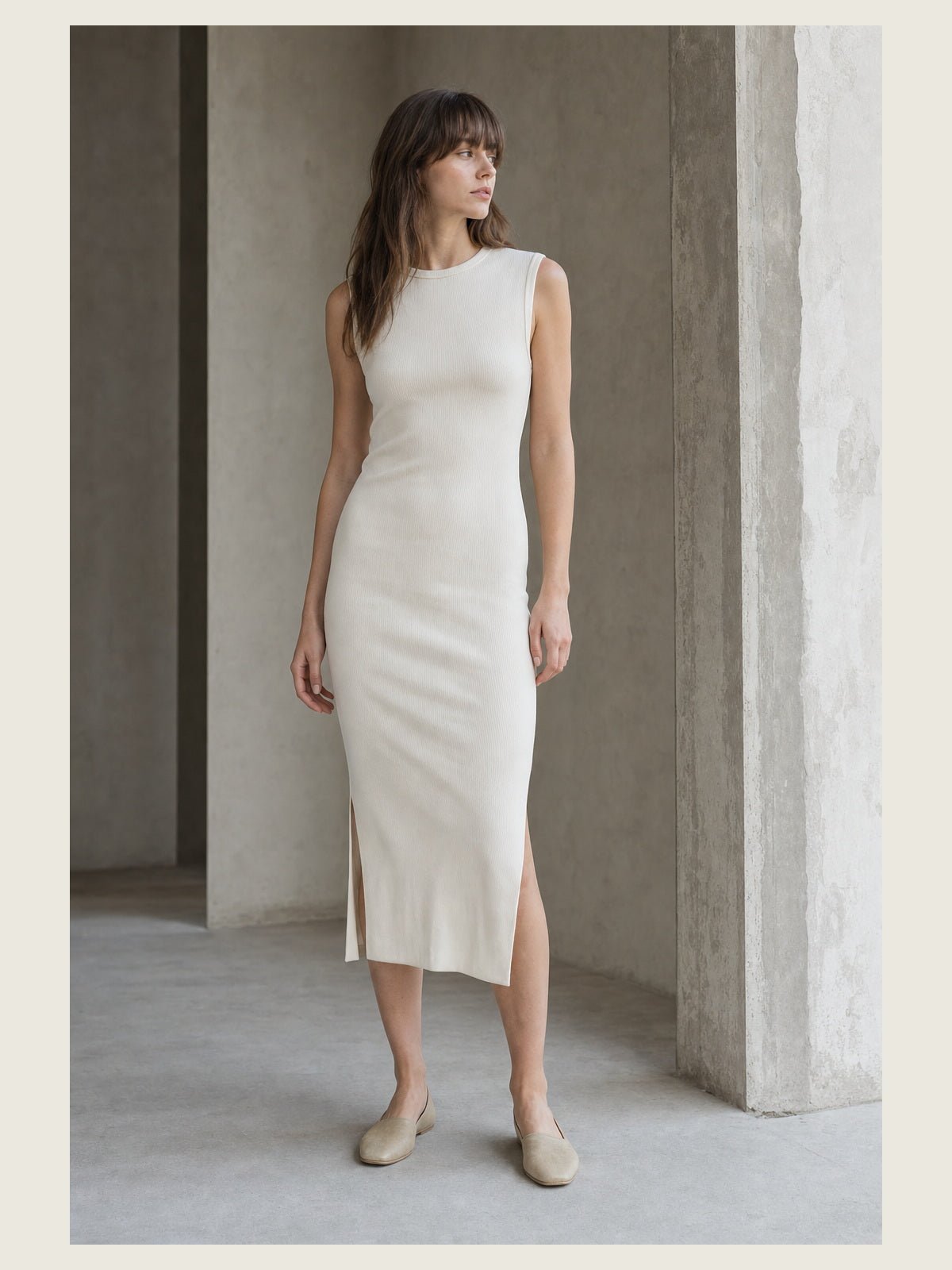 Thom Krom Ribbed Midi Dress with Back Cutout Off White - by THOM KROM