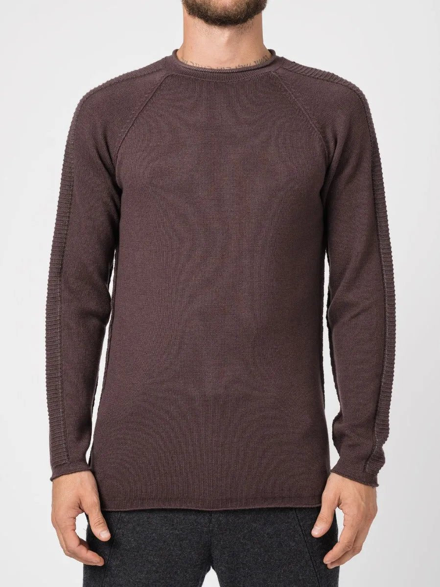 Transit Uomo Ribbed Raglan Virgin Wool Knit Plum - by TRANSIT UOMO