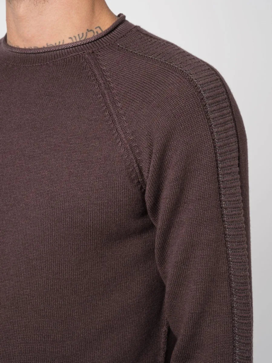 Transit Uomo Ribbed Raglan Virgin Wool Knit Plum - by TRANSIT UOMO