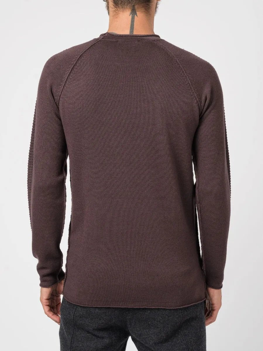 Transit Uomo Ribbed Raglan Virgin Wool Knit Plum - by TRANSIT UOMO