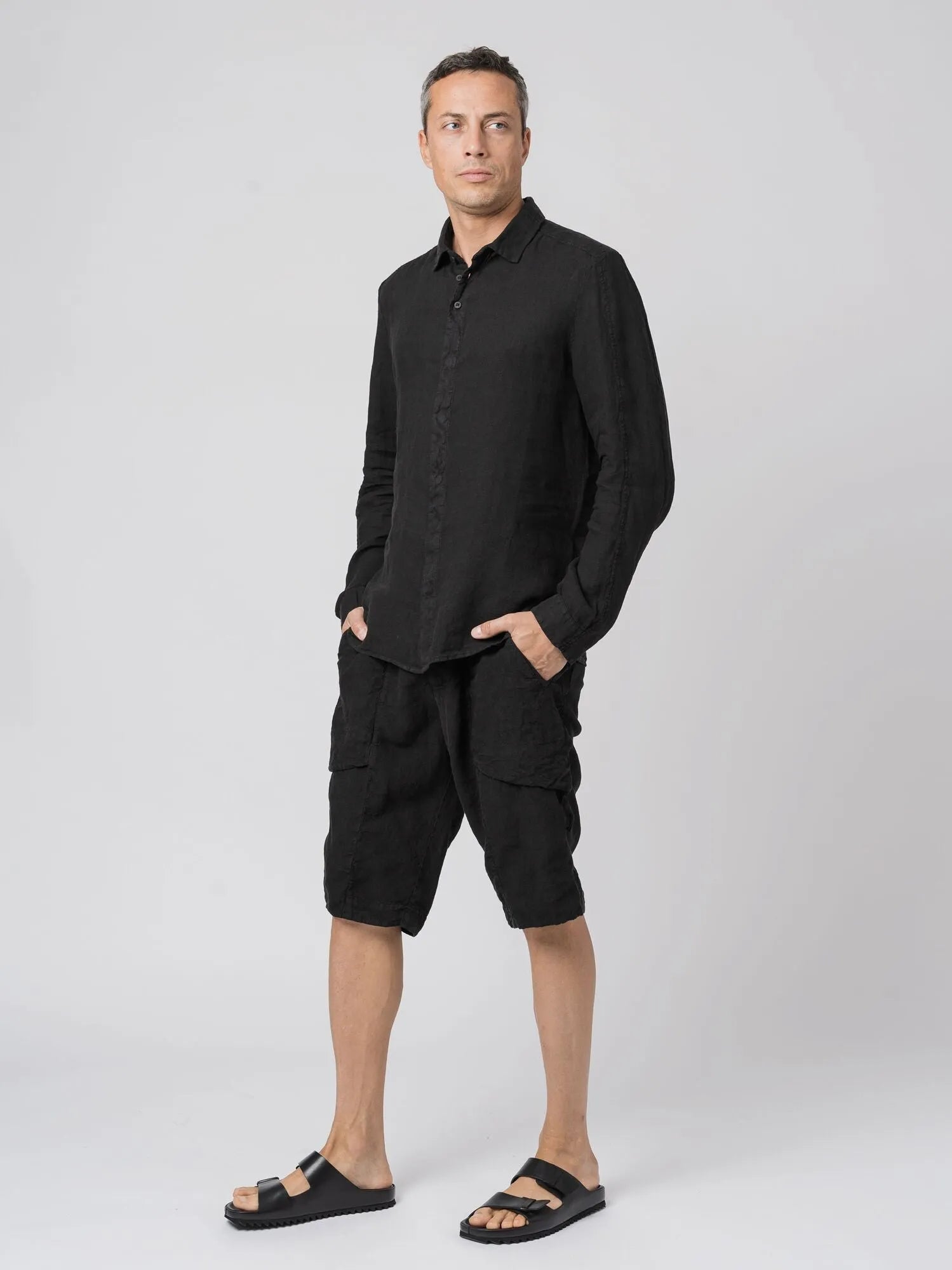 Transit Uomo Textured Linen Shirt with Exposed Seams Black - by TRANSIT UOMO